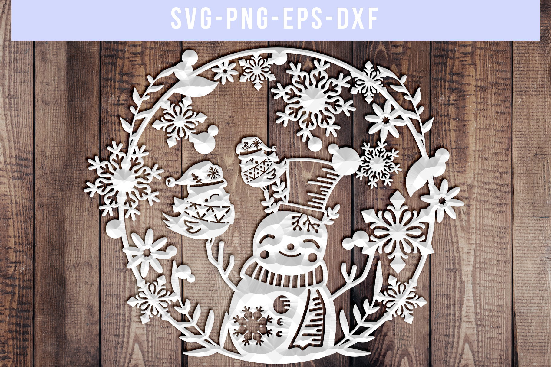 Winter SVG Cut File, Snowflake Papercut, Snowman Laser Cut