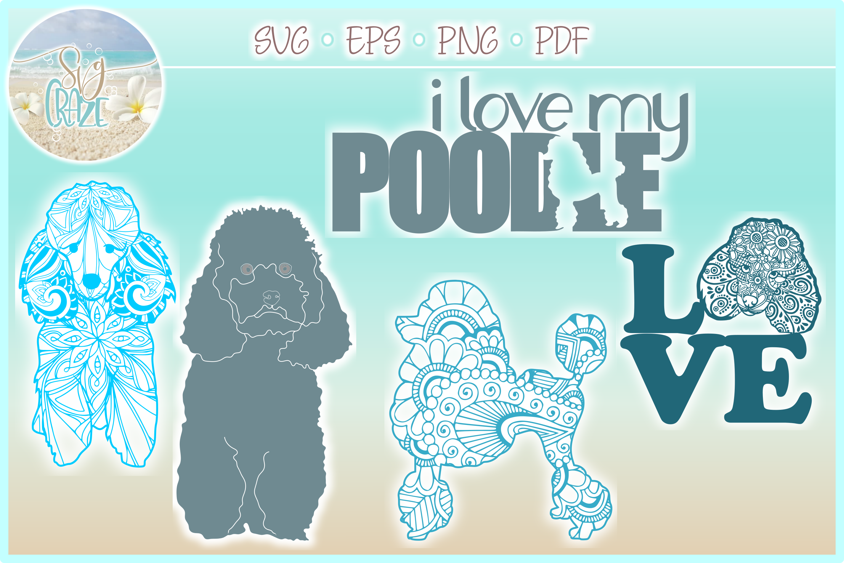 Poodle Dog Mandala Zentangle Svg Dxf Eps Png Pdf Files