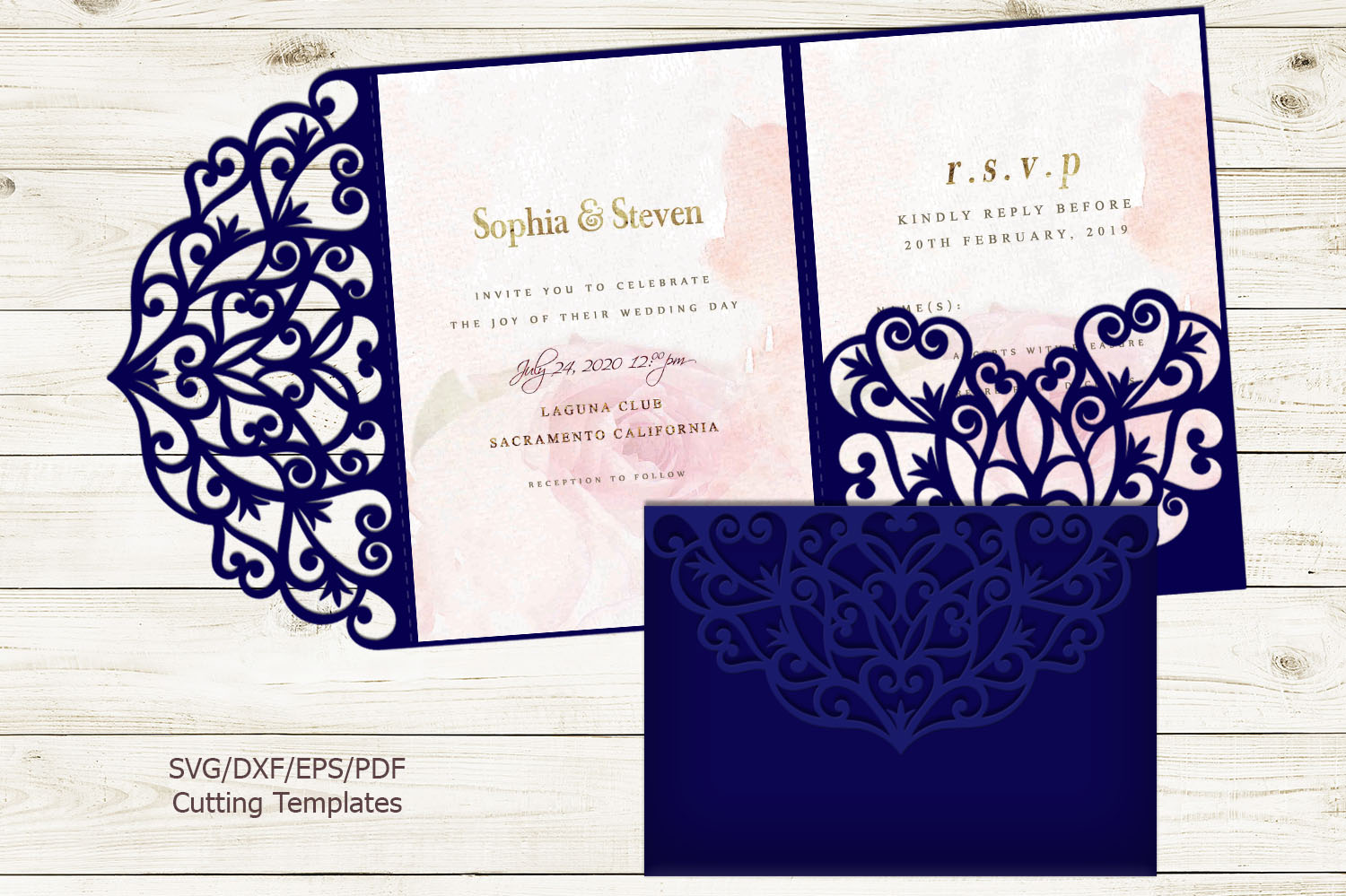 Download Trifold wedding invitation svg dxf pdf laser cut cricut file (231085) | Paper Cutting | Design ...