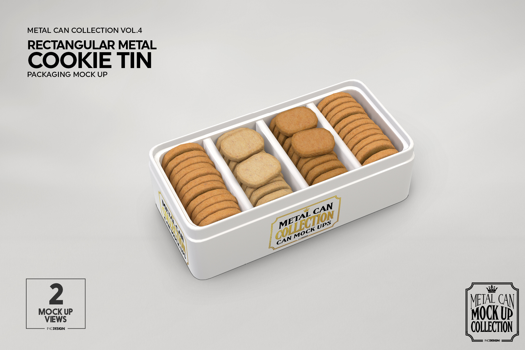 Download Metal Rectangular Cookie Tin Packaging Mockup (277189) | Branding | Design Bundles