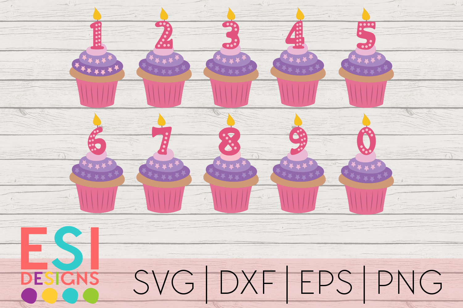 Download Cupcake Candle Numbers 0-9 | Birthday| SVG DXF EPS PNG