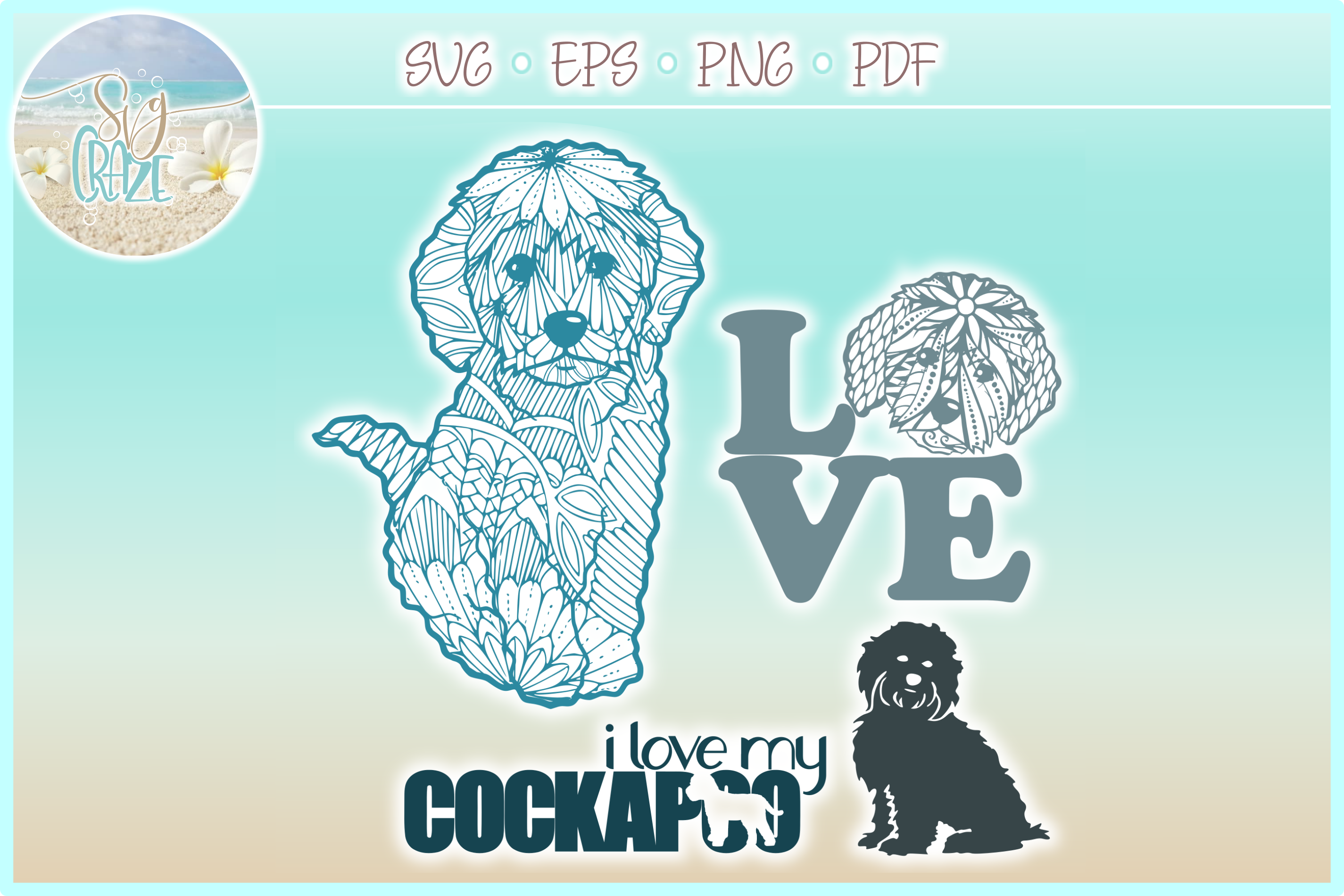 Cockapoo Mandala Zentangle SVG Eps Png PDF files for Cricut