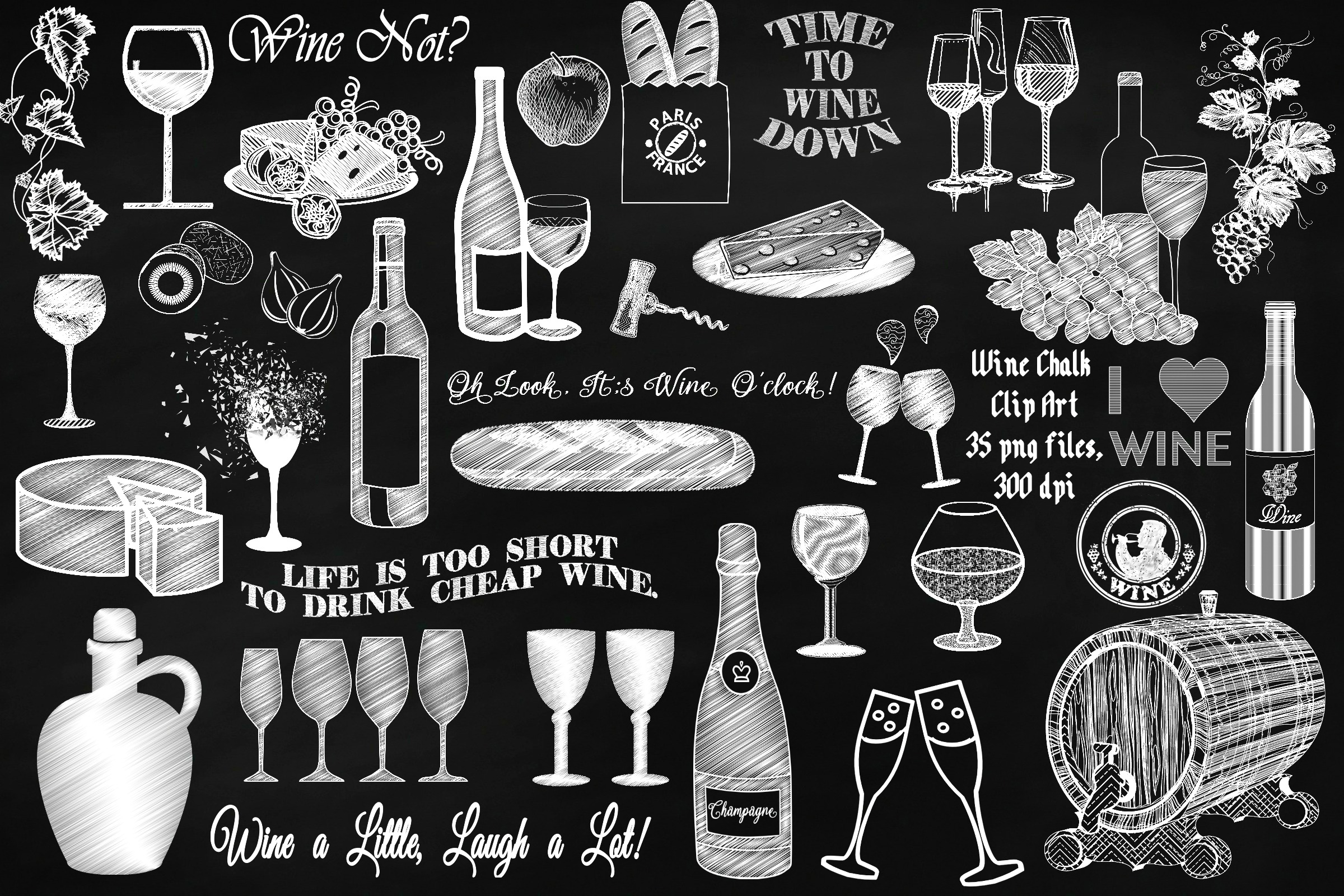 Wine and Cheese Chalkboard Clip Art (176391) | Illustrations | Design ...