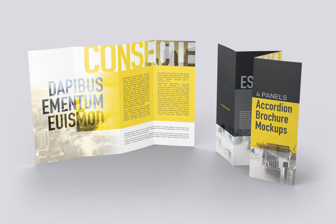 FOUR PANELS ACCORDION BROCHURE MOCKUPS (23760) Mock Ups