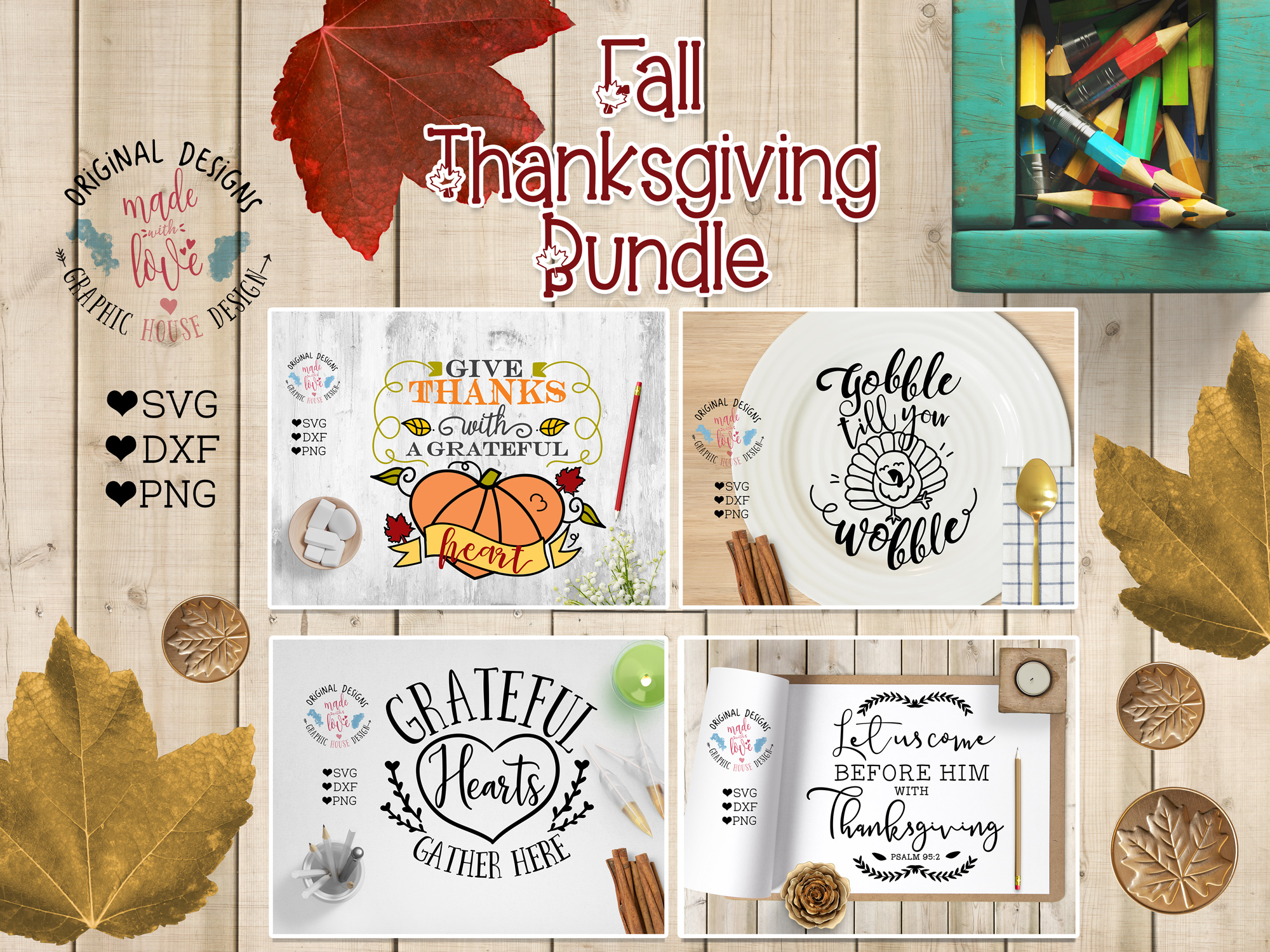 Fall Thanksgiving Cut Files Bundle in SVG, DXF, PNG