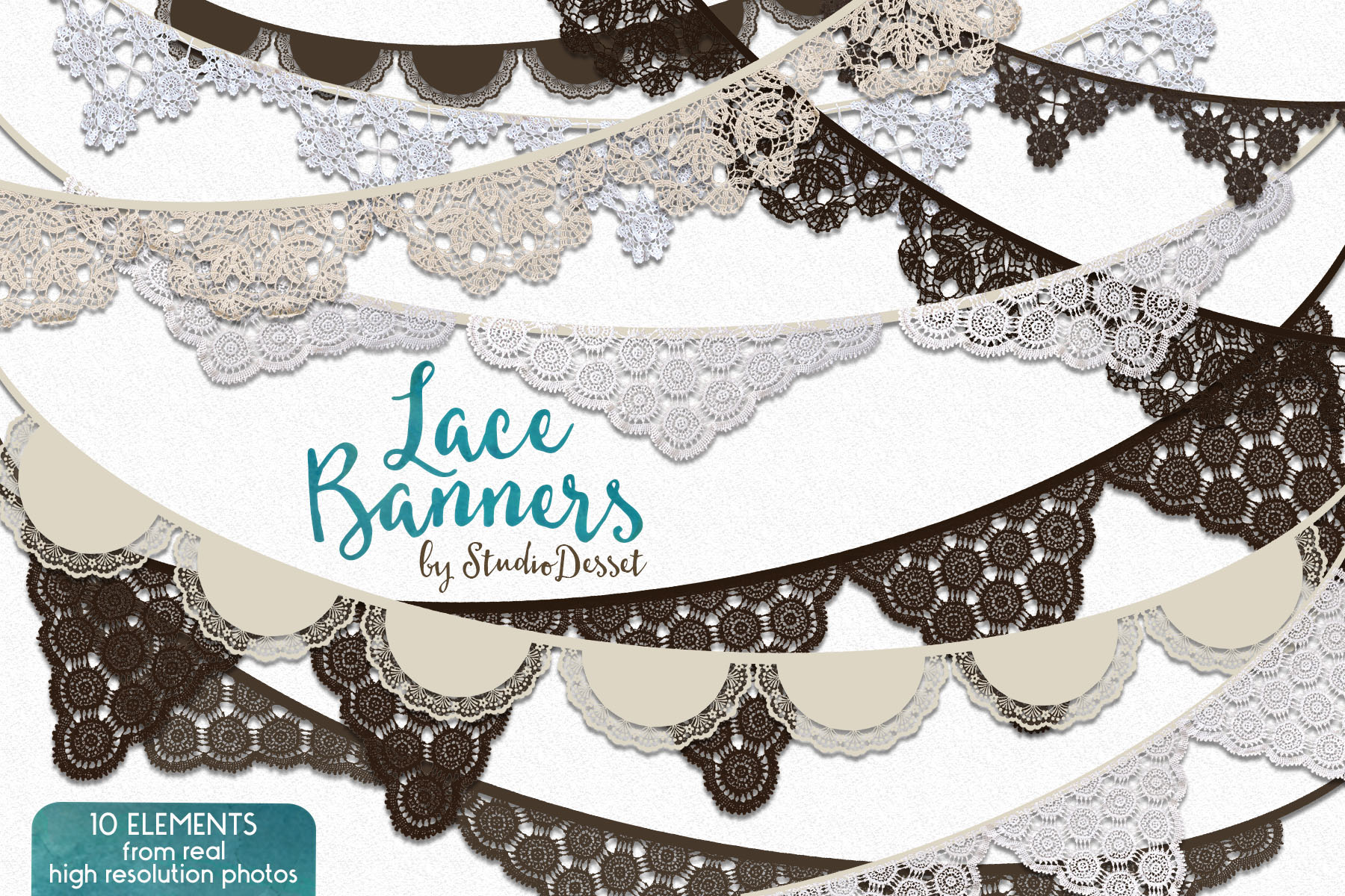 Lace Banners 10 Realistic Doily Cliparts