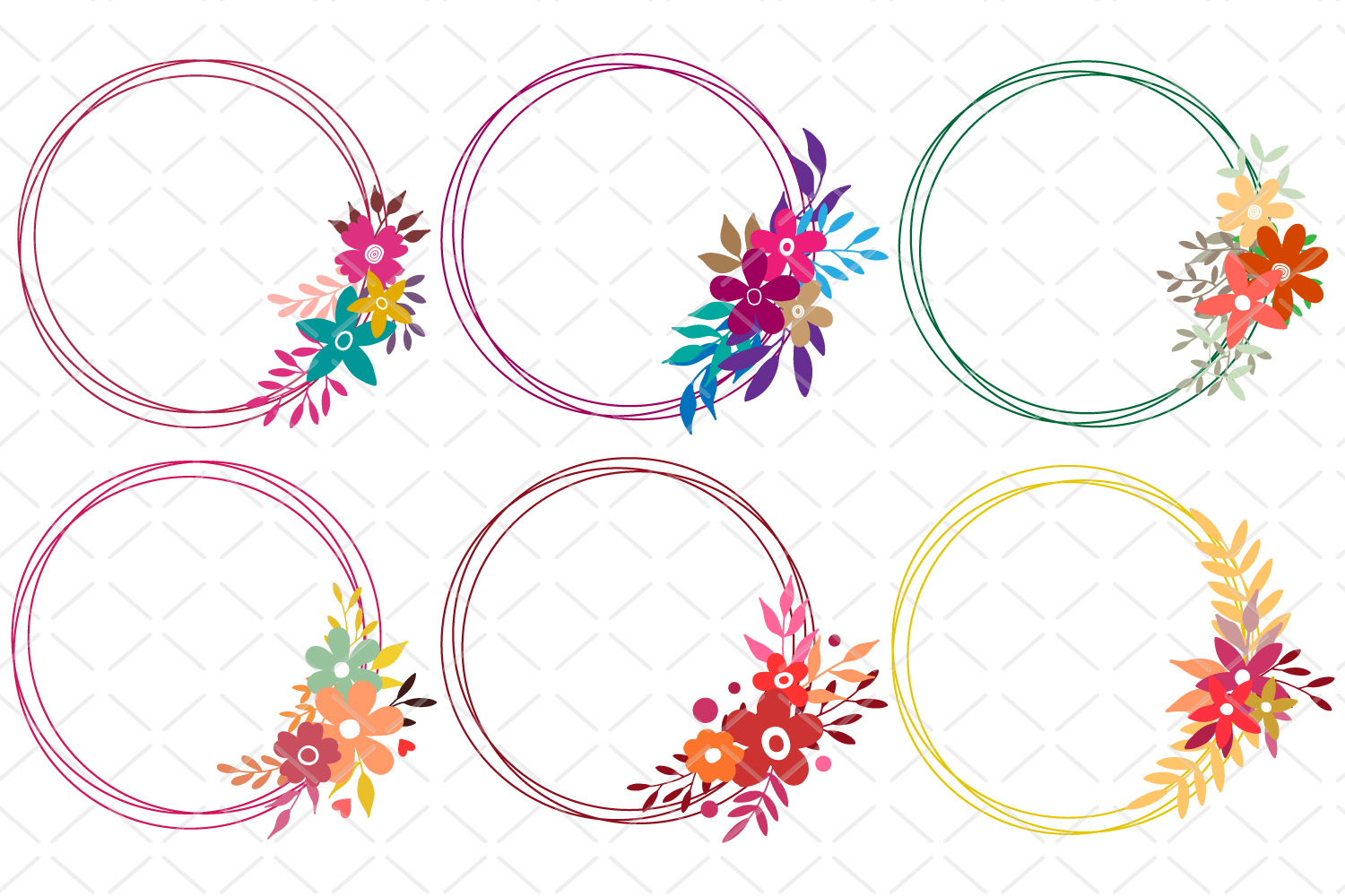 6 Round floral frames, circle frames SVG, flower wreaths (457660