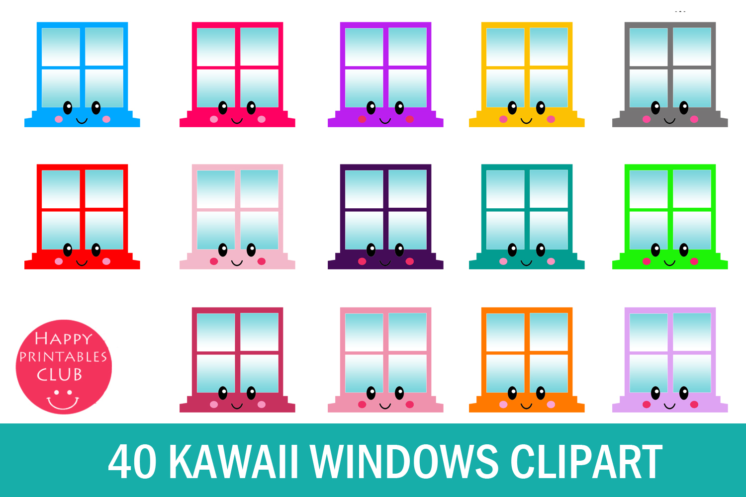 40 Windows Clipart- Kawaii Window Clipart- Cute Windows