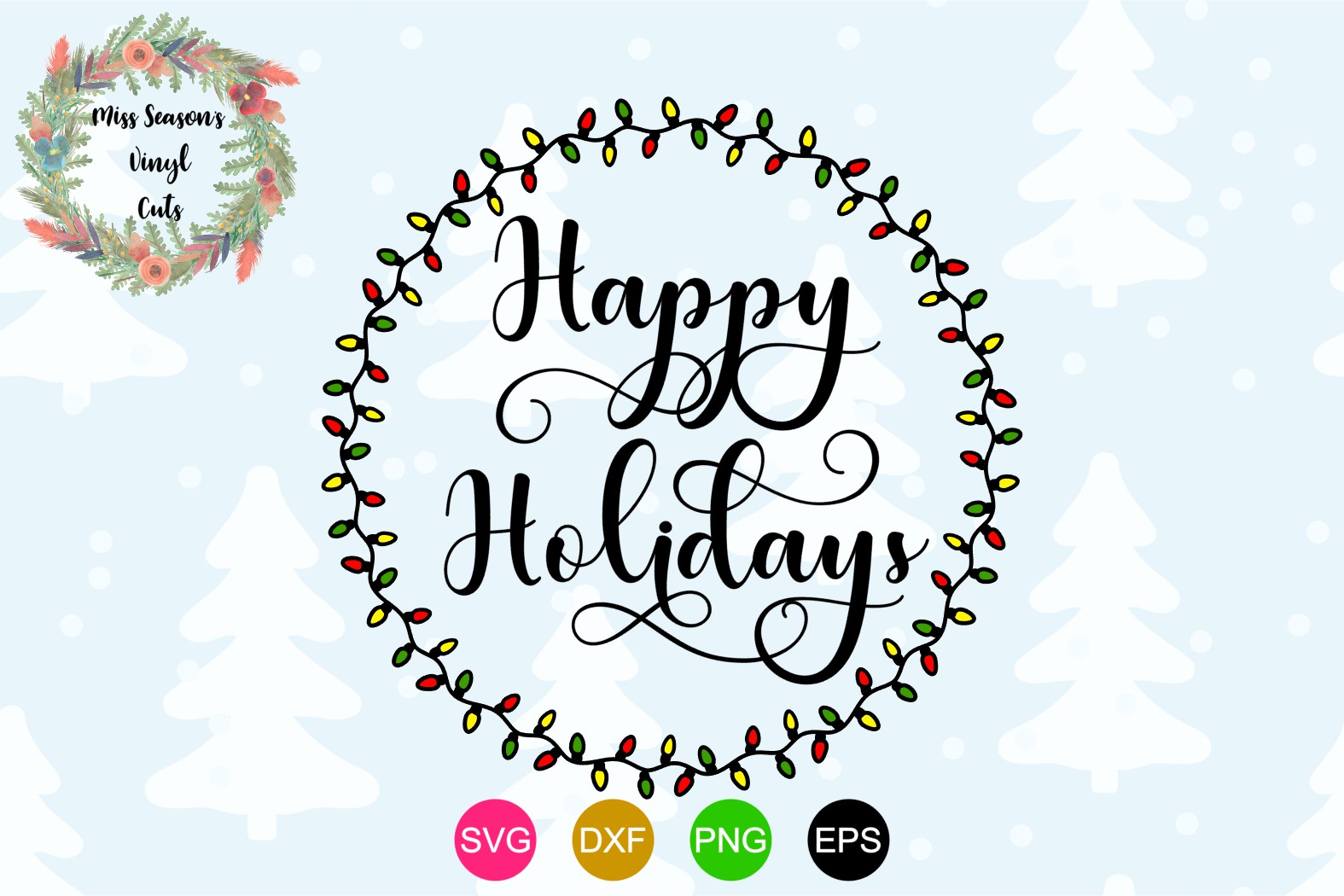 Happy Holidays Light Wreath Christmas SVG