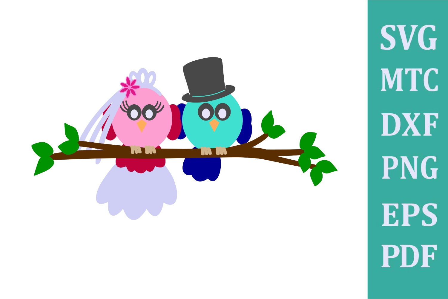 Mr & Mrs Love Birds on Branch SVG Cut File