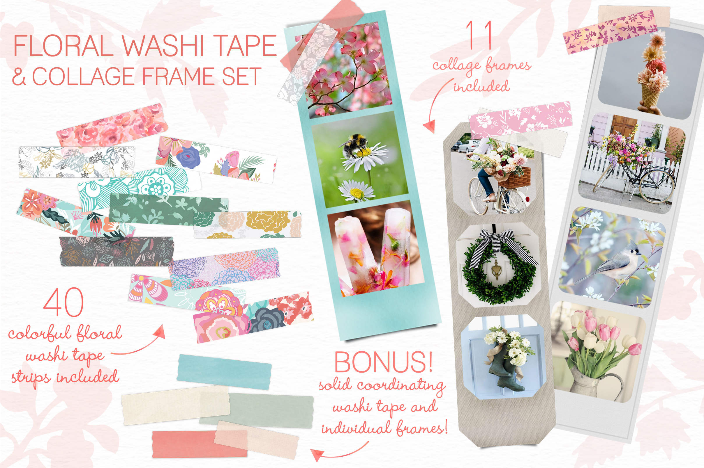 Floral Washi Tape and Collage Frames (84728) Mock Ups Design Bundles