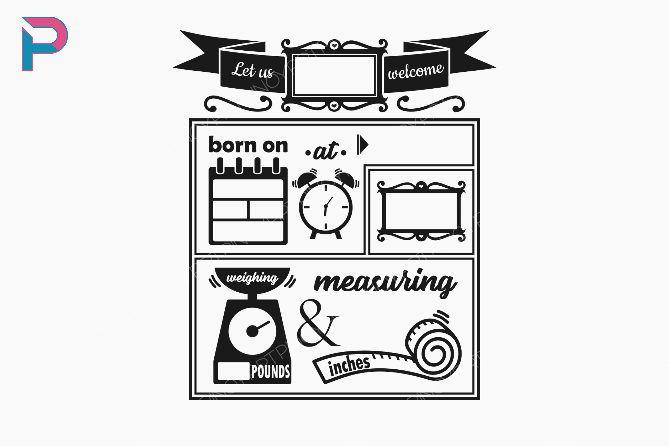 birth stats svg, birth stats template, baby stats svg for Silhoue...