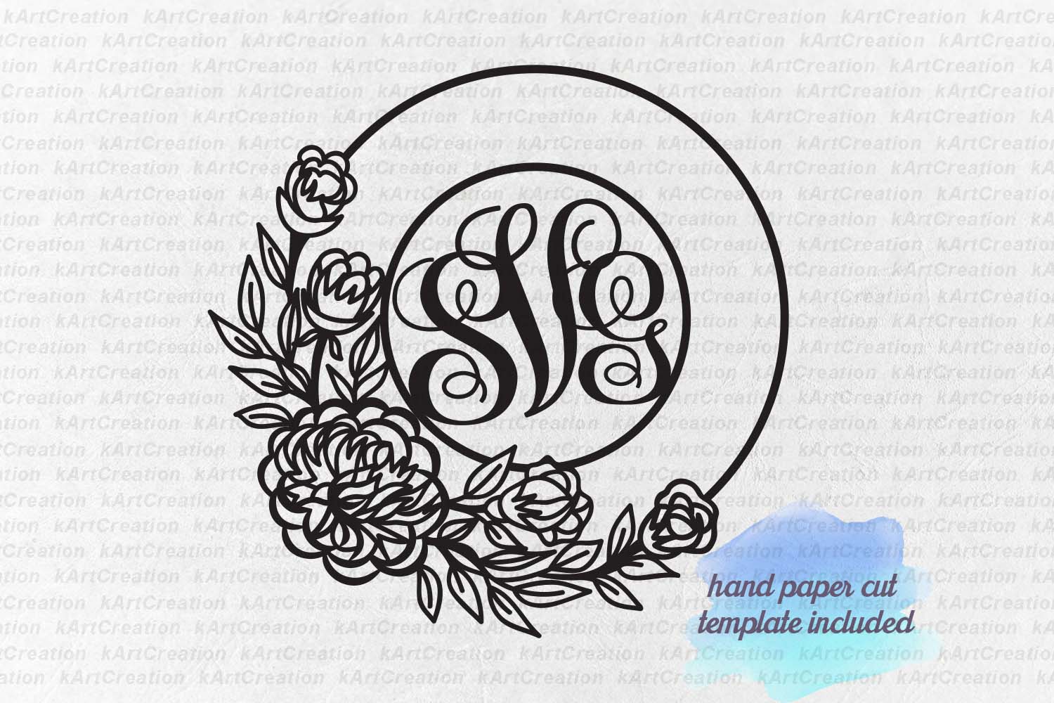 floral wreath name monogram paper cut template sxg dxf pdf