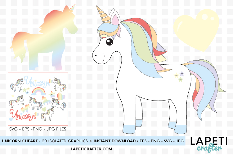 Unicorn clipart, rainbow unicorn digital clipart, svg, png