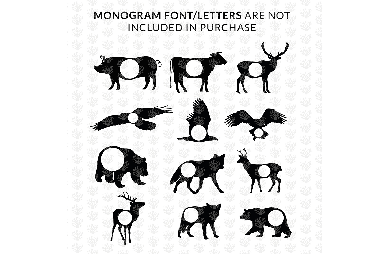 Download Huge SVG Bundles - 12 Animal Silhouette Monogram Frame