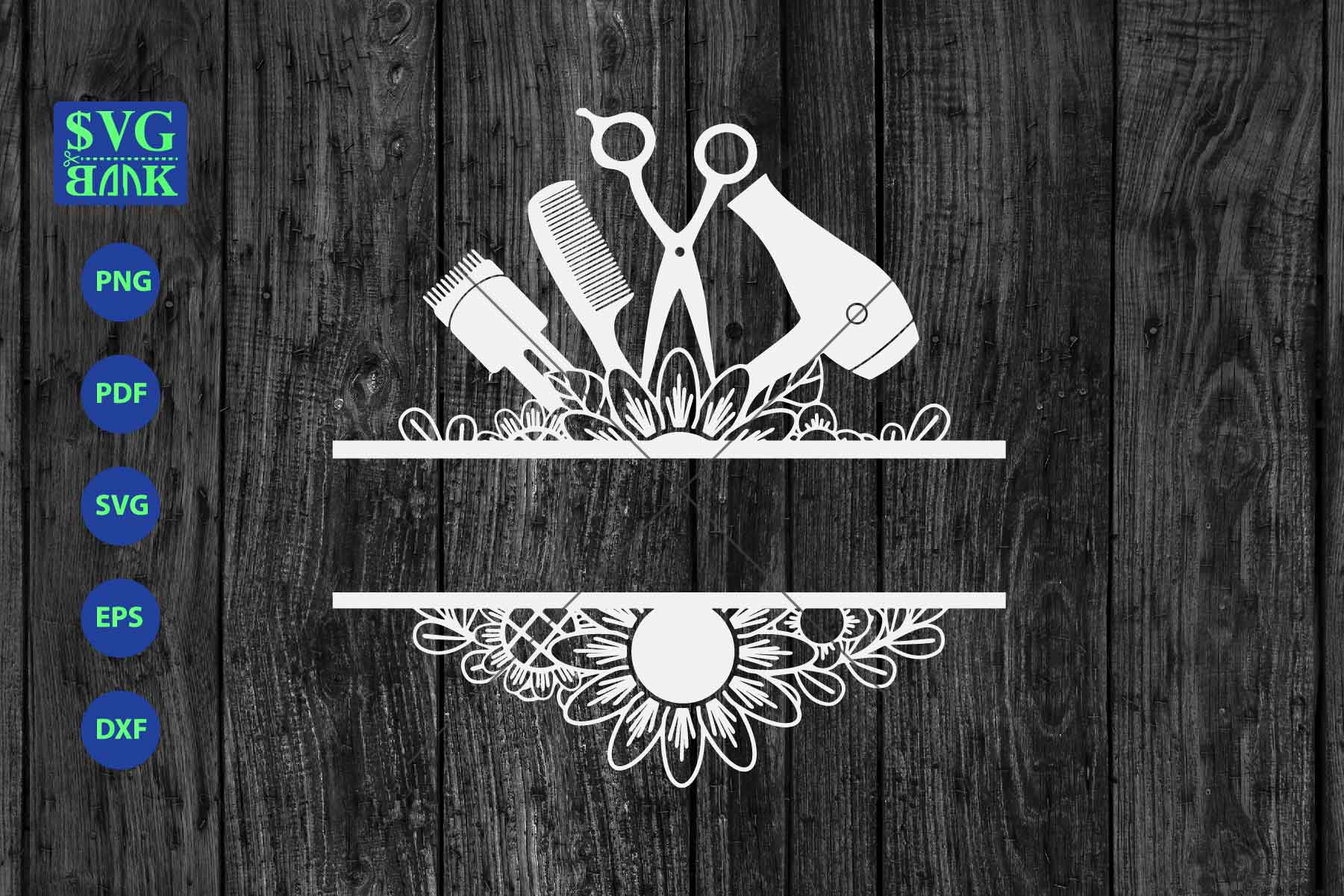 Hair salon split monogram svg, hair salon tools svg dxf