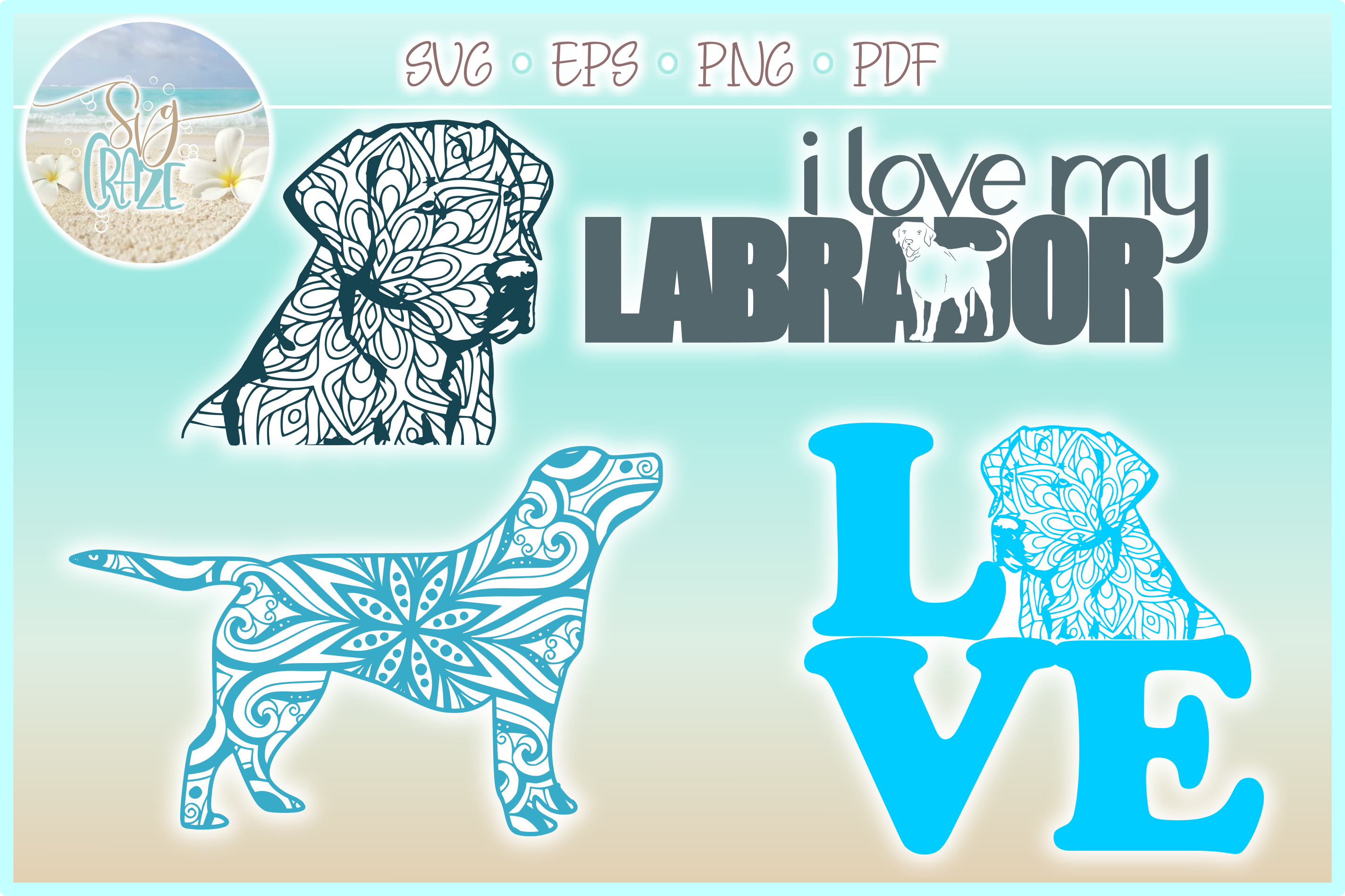 Labrador Mandala Zentangle Bundle SVG Eps Png PDF