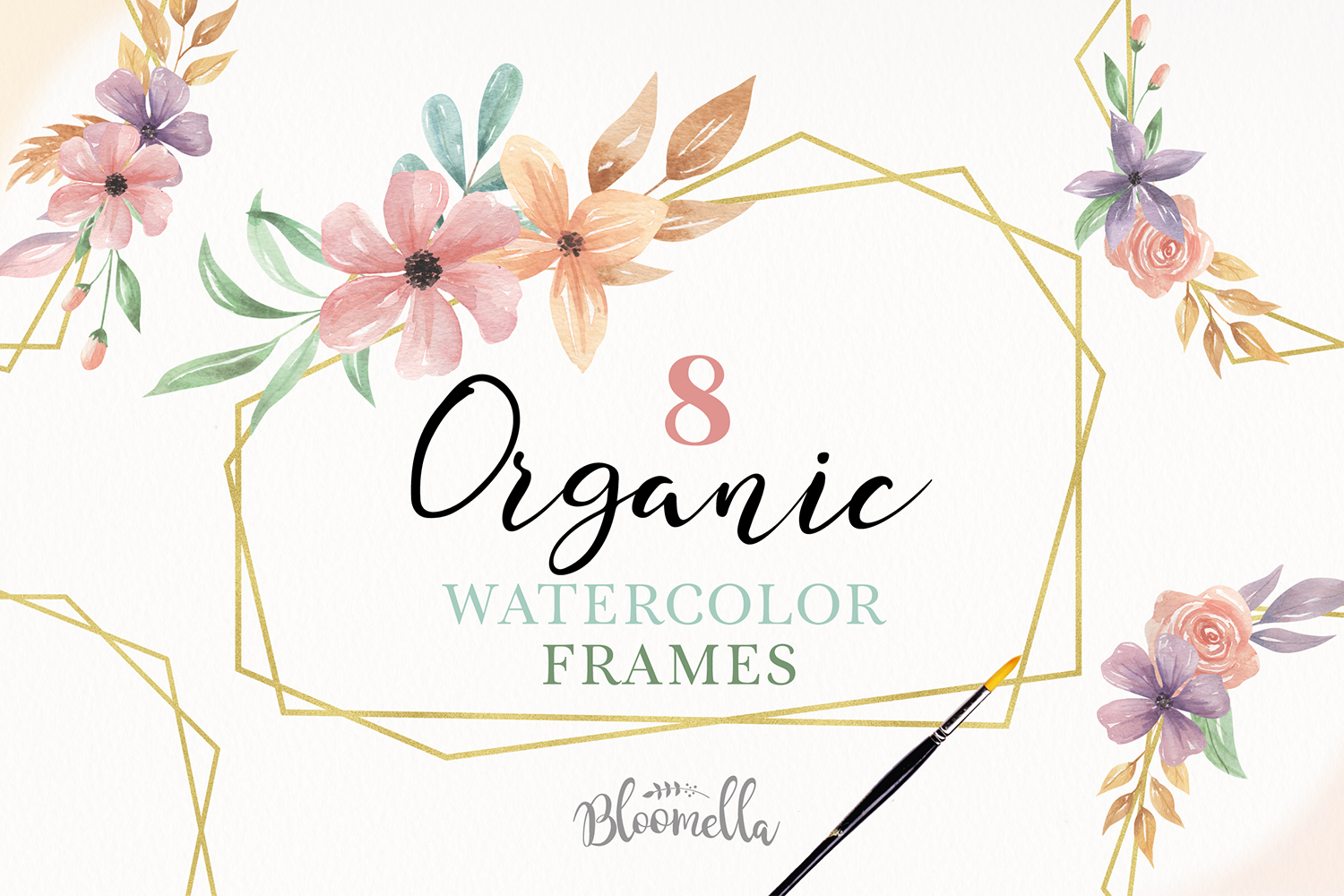 Download Gold 8 Frames Watercolor Floral Border Flowers Clipart