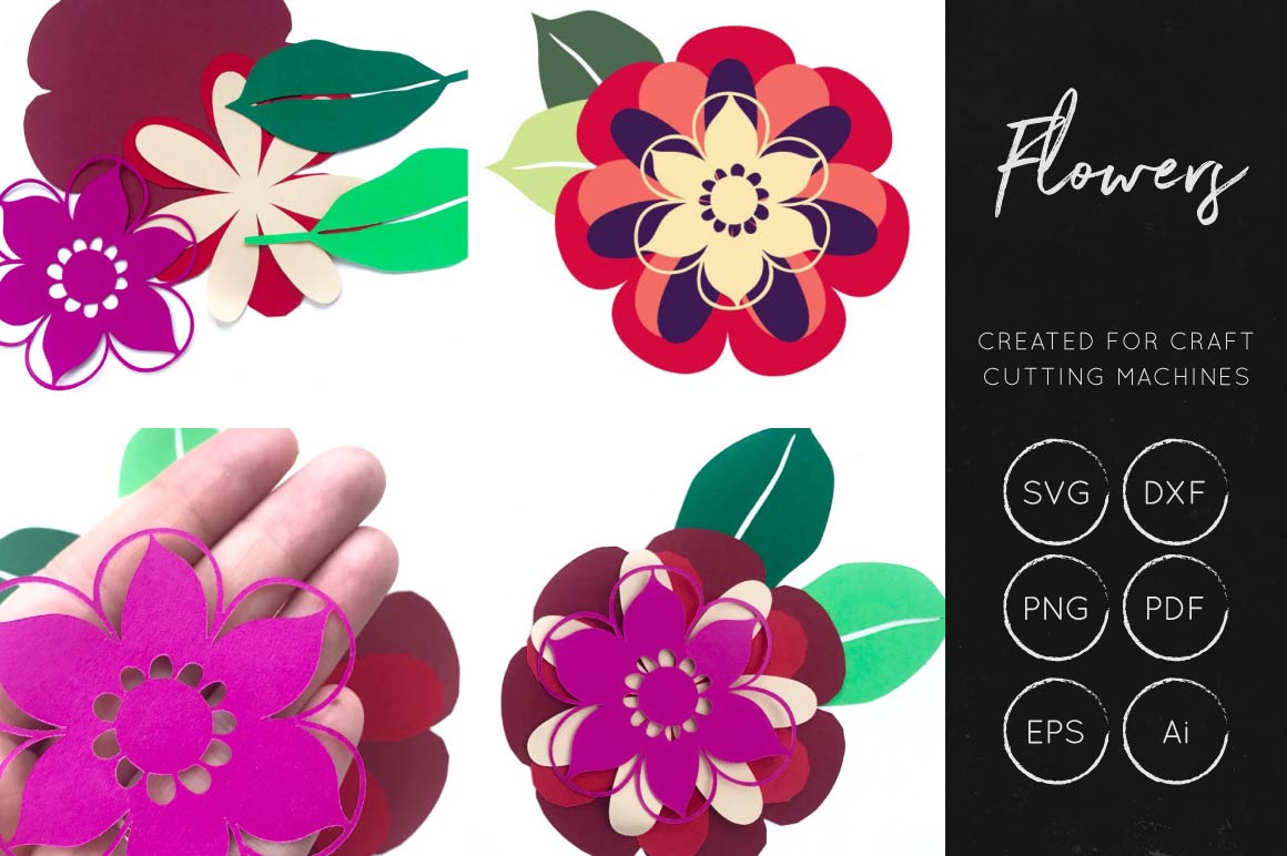 Vector Flower Collection - Layered Flowers SVG Cut Files