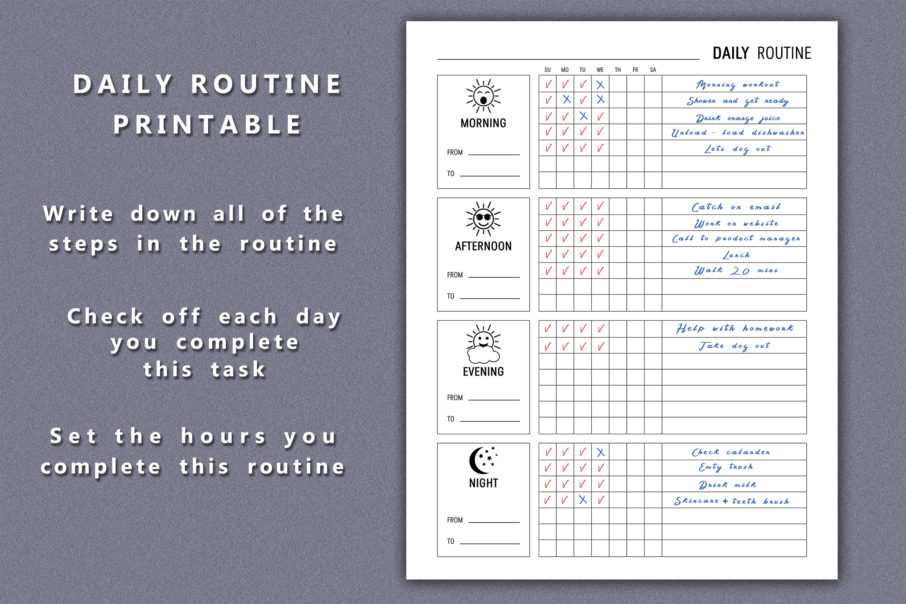 Daily Routine Planner Printable (230732) | Resume Templates | Design ...