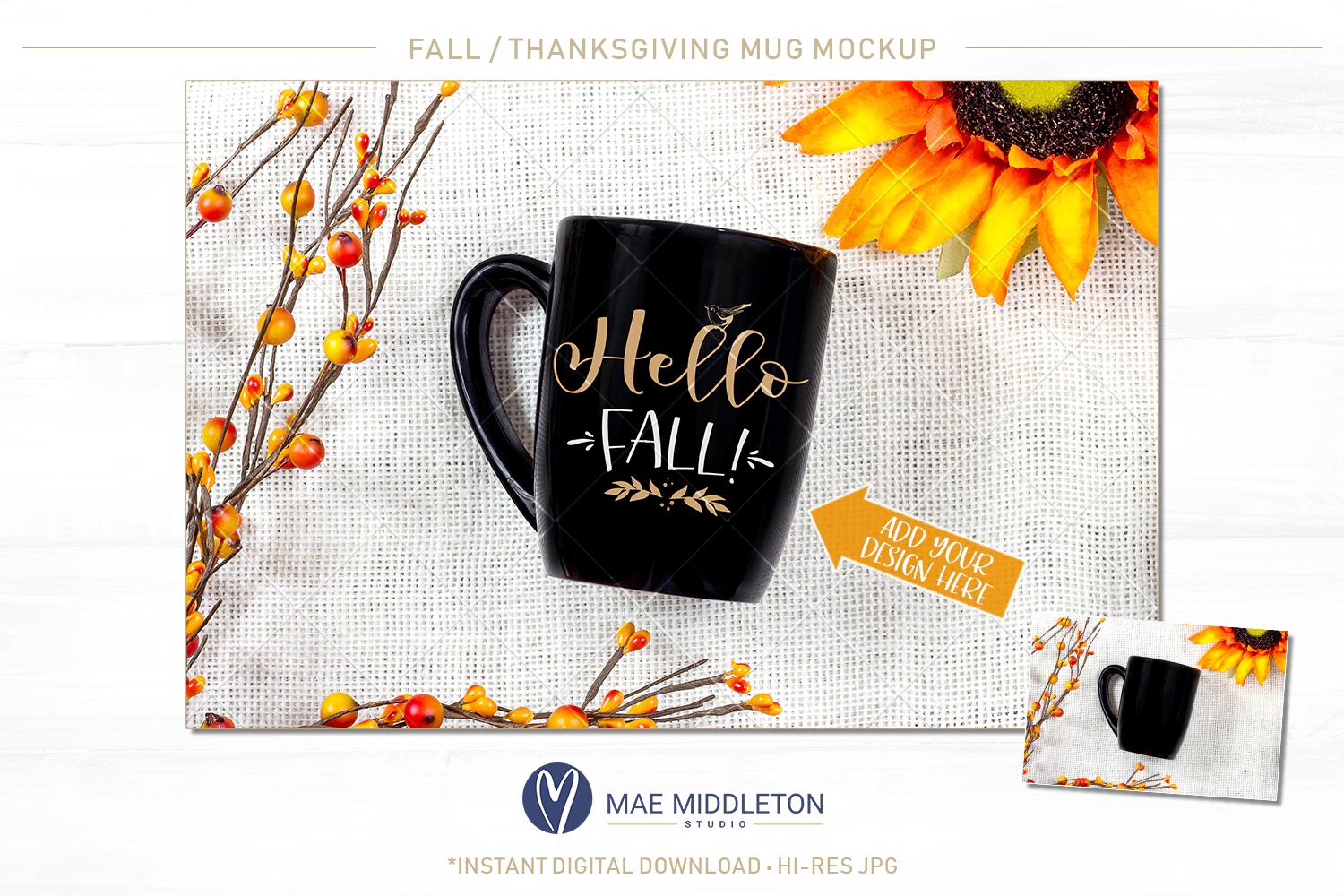 Download Fall / Autumn / Thanksgiving Black Mug Mock up