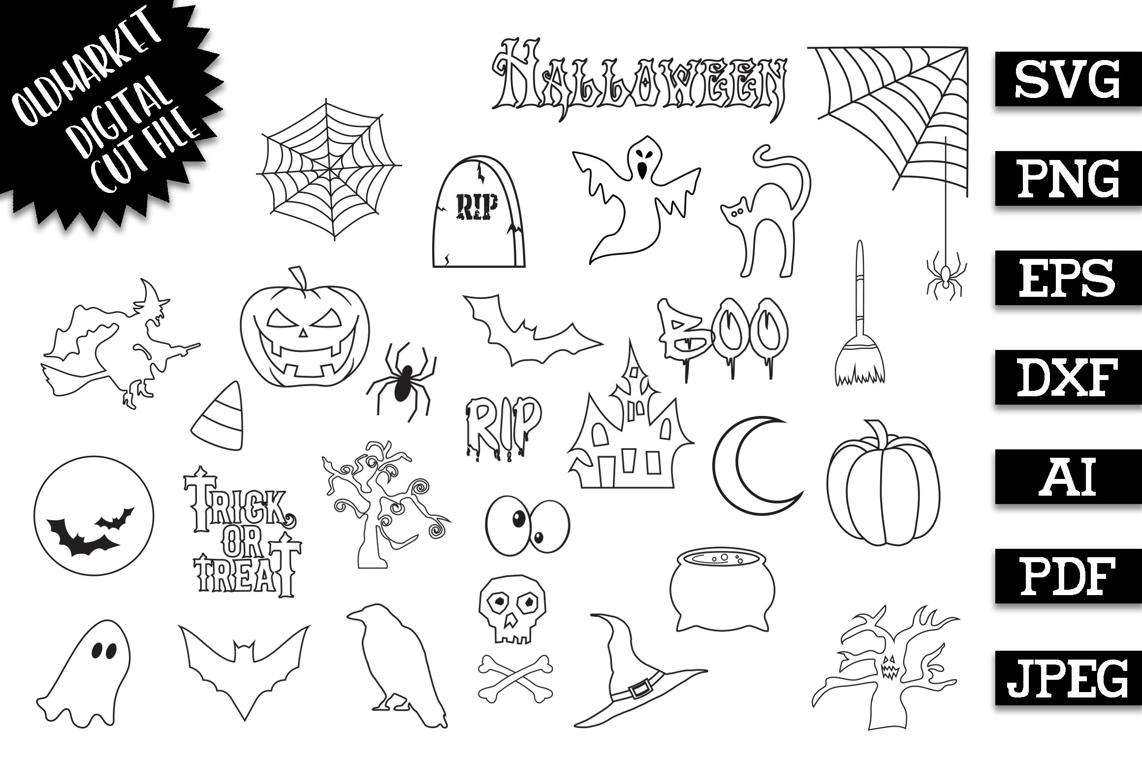 Download Halloween Doodles Vector Clip Art Set - SVG Cut File DXF EPS