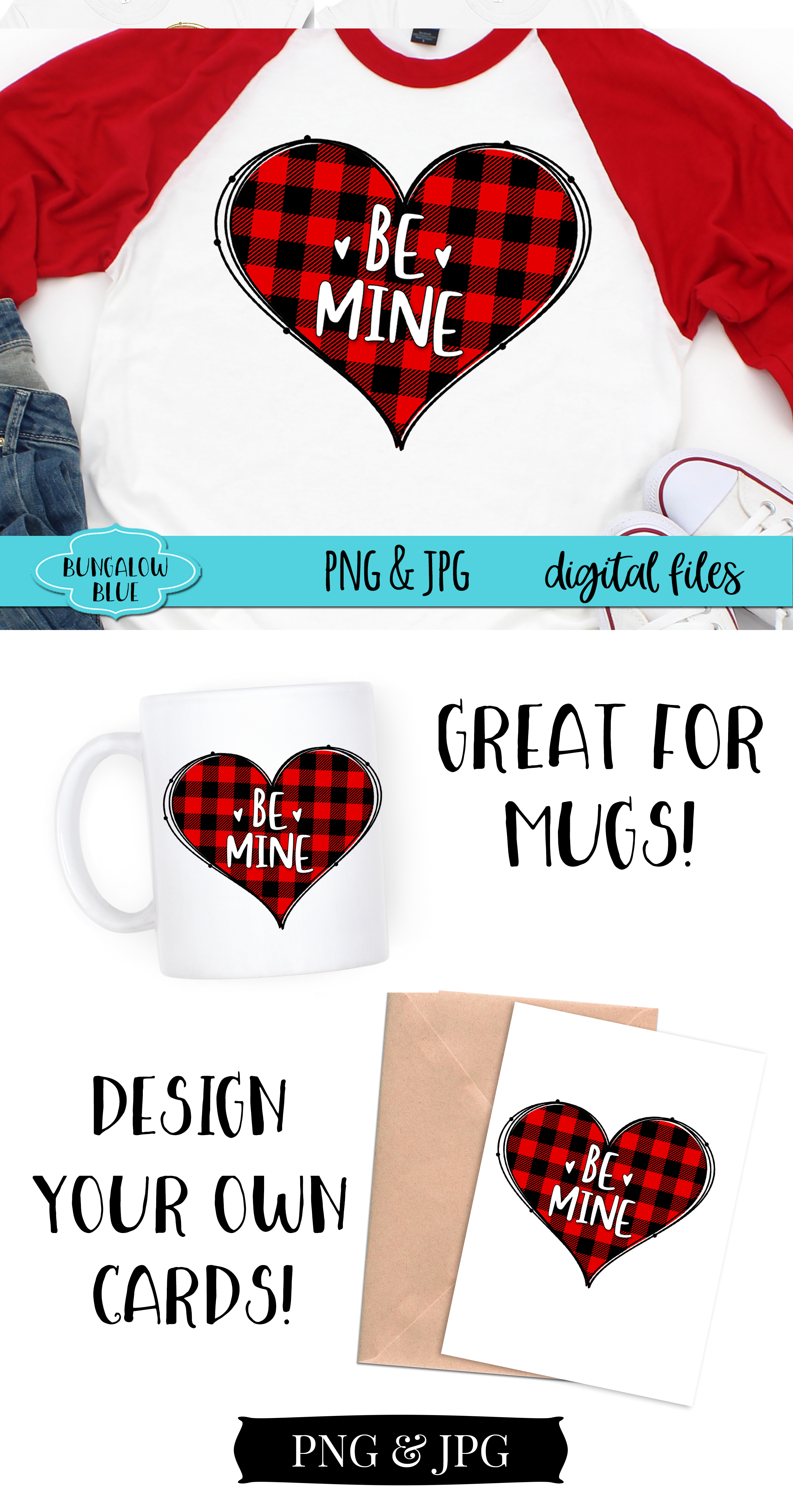 Download Be Mine Buffalo Plaid Valentine Heart Digital Download