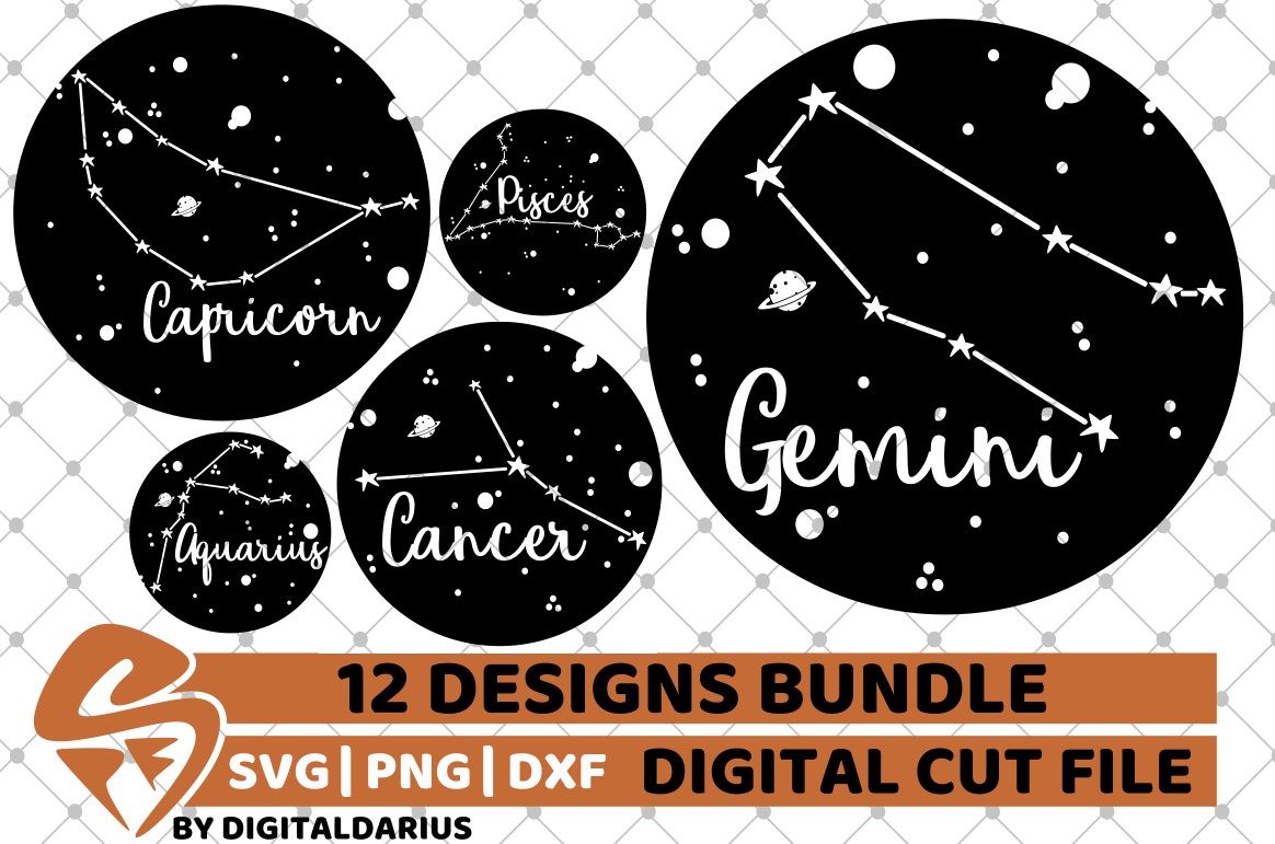 Download 12x Zodiac Sign Bundle svg, Constellation svg, Galaxy, Stars