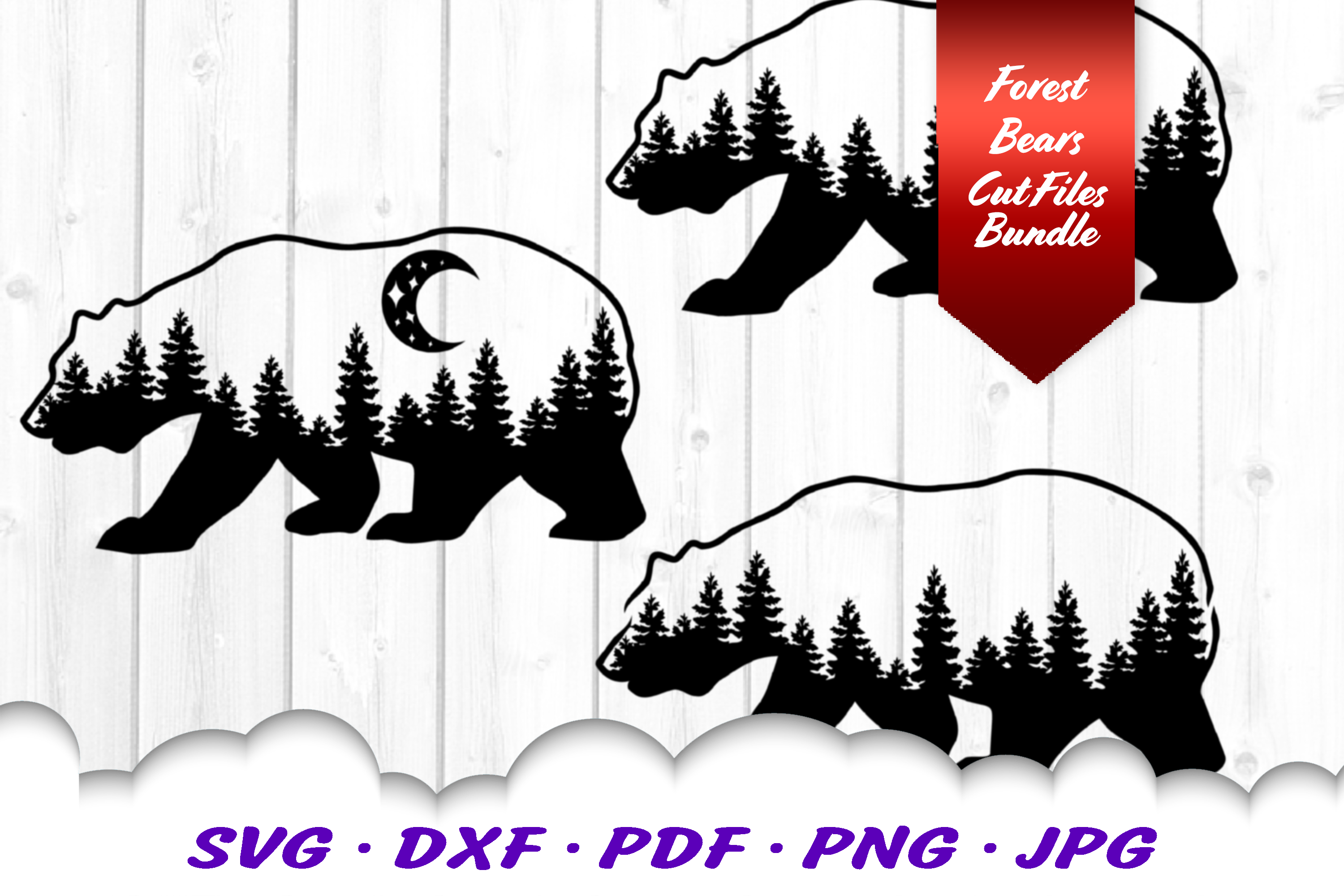 Moose Bear Wolf Forest Moon Animal SVG DXF Cut Files Bundle