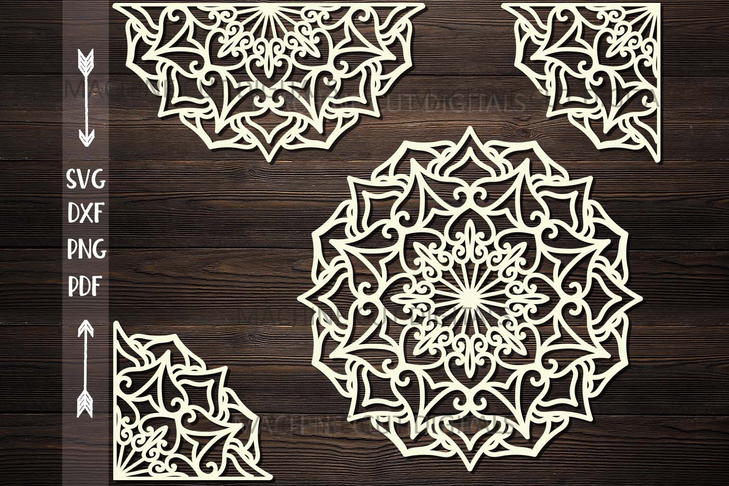 Download Mandala set corner half border plotter cut svg dxf templates (242671) | Cut Files | Design Bundles