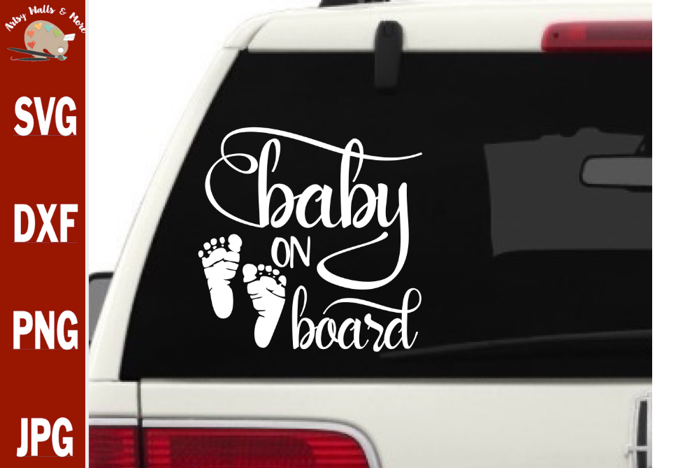 Baby on board baby footprints svg cut file, car window decal