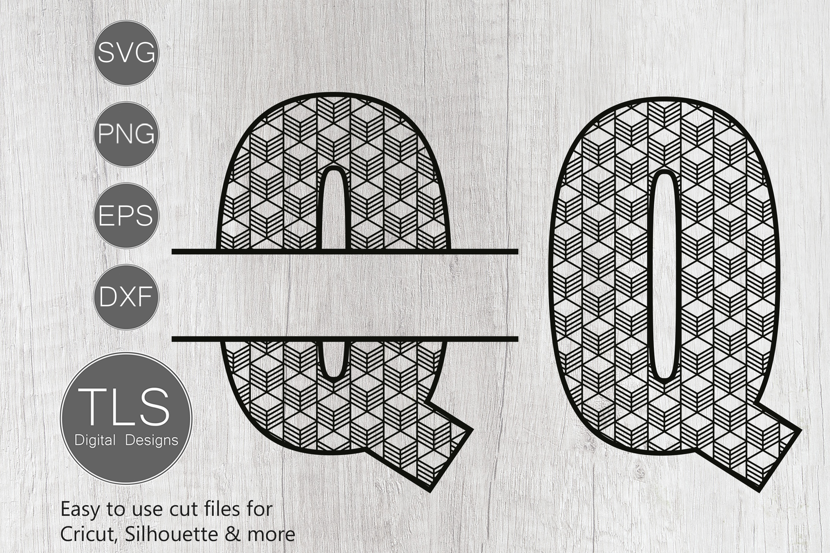 Split monogram letter Q SVG, Geometric Letter Q SVG