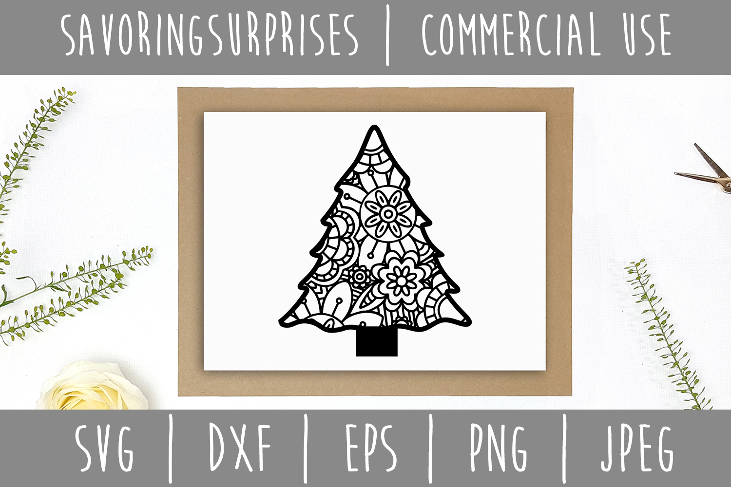 Download Christmas Tree Mandala Zentangle SVG, DXF, EPS, PNG, JPEG ...