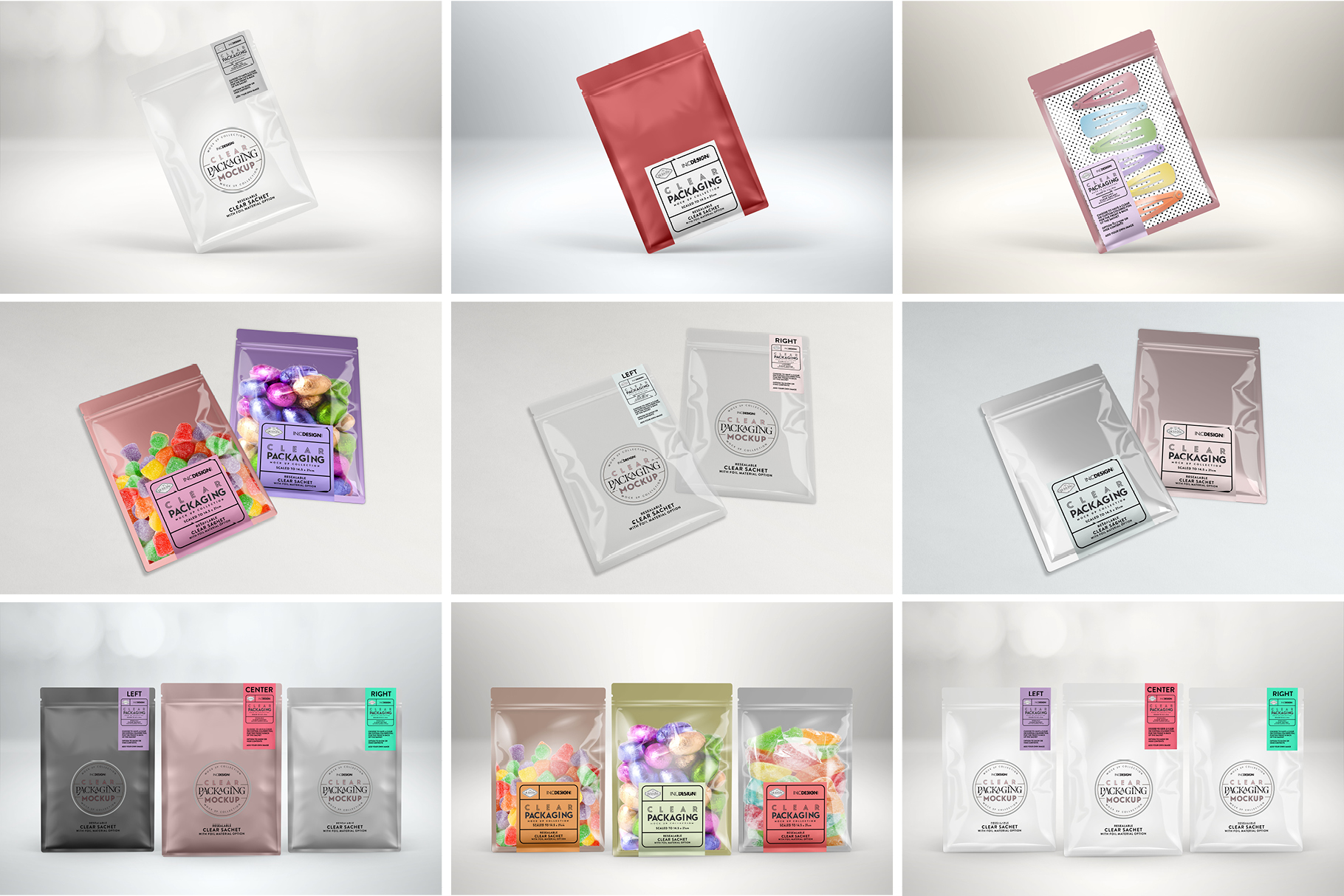 Clear Foil Sachet Packaging Mockup (161940) | Branding | Design Bundles