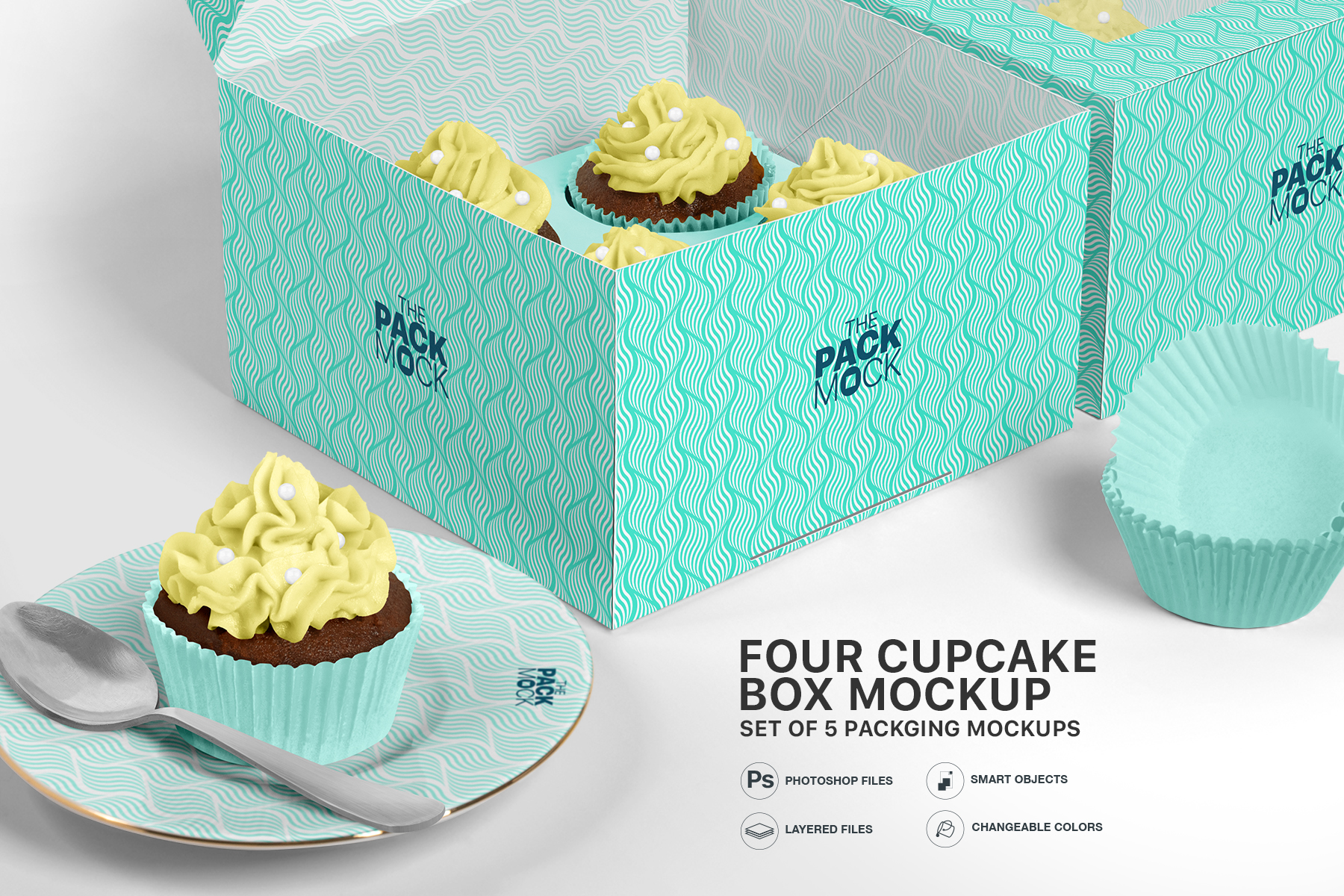 Cupcake Box Mockups Box Of Four Cupcakes