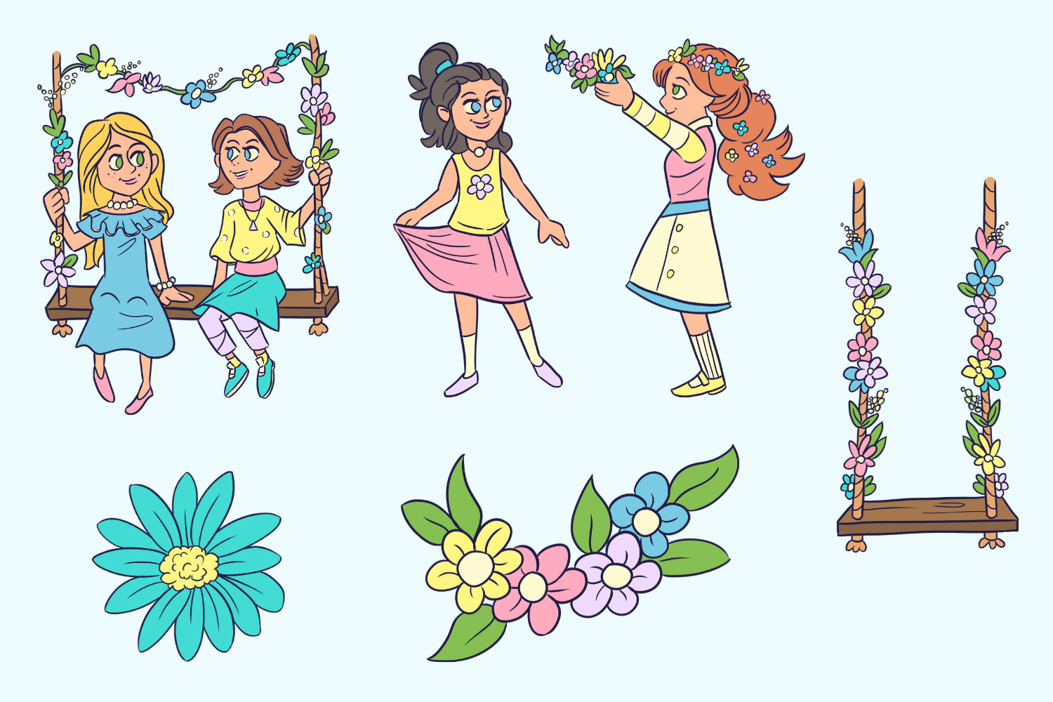 Floral Swings Spring Flowers Illustrations