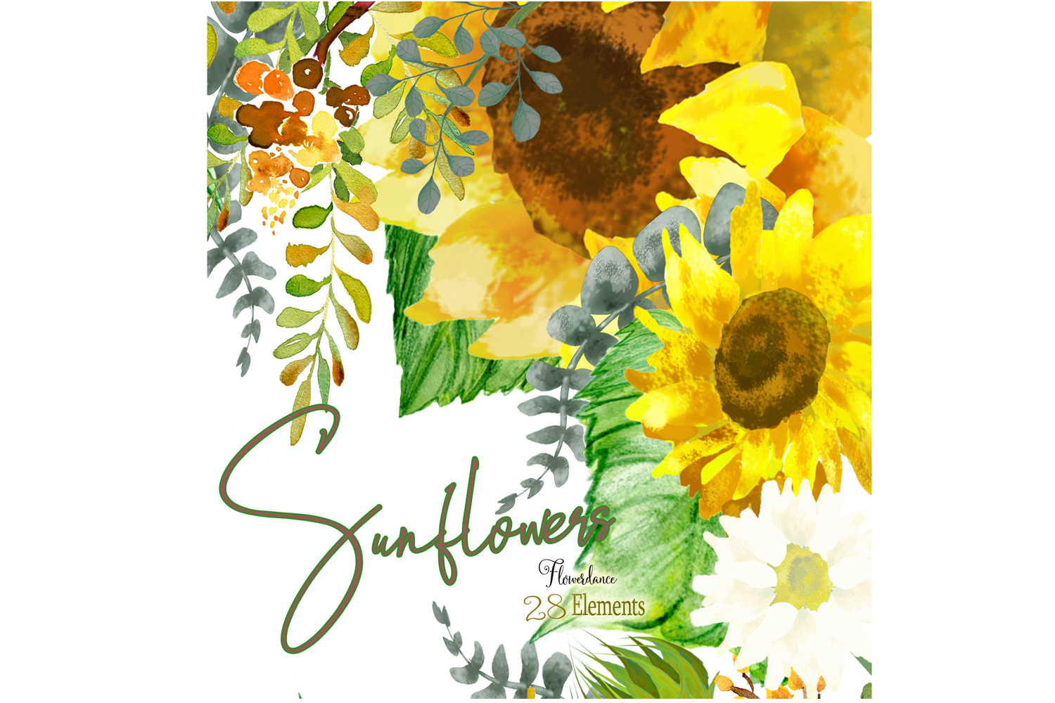 Download Sunflower Watercolor Clipart Elements - Eucalyptus ...