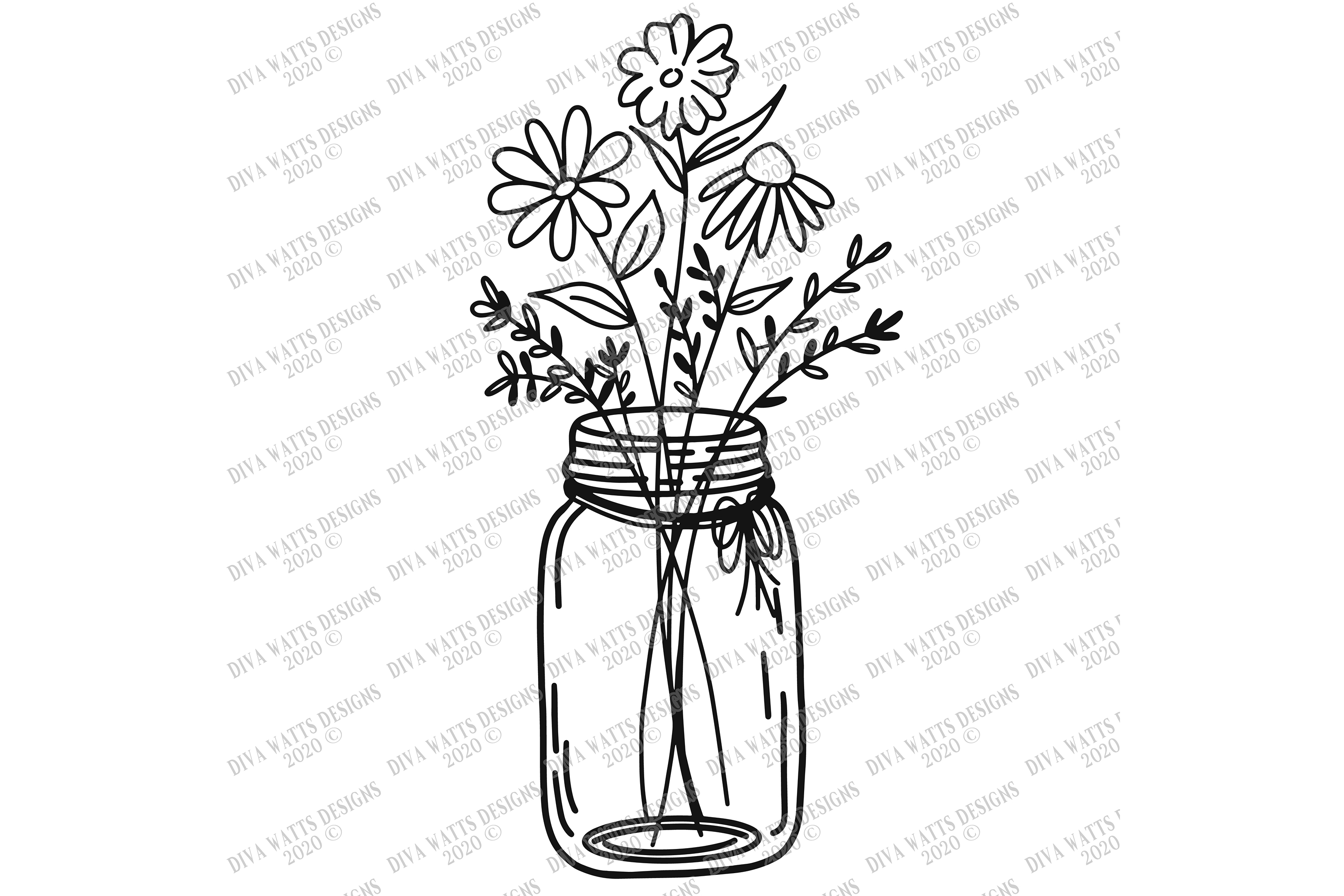 Download Mason Jar Wildflowers Daisy Floral Flower Arrangement SVG