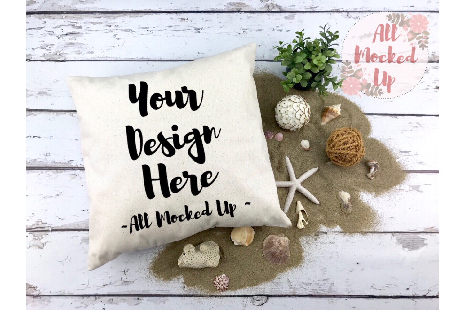 Canvas Pillow Square Pillow Case Mock Up Beach Theme 2 19