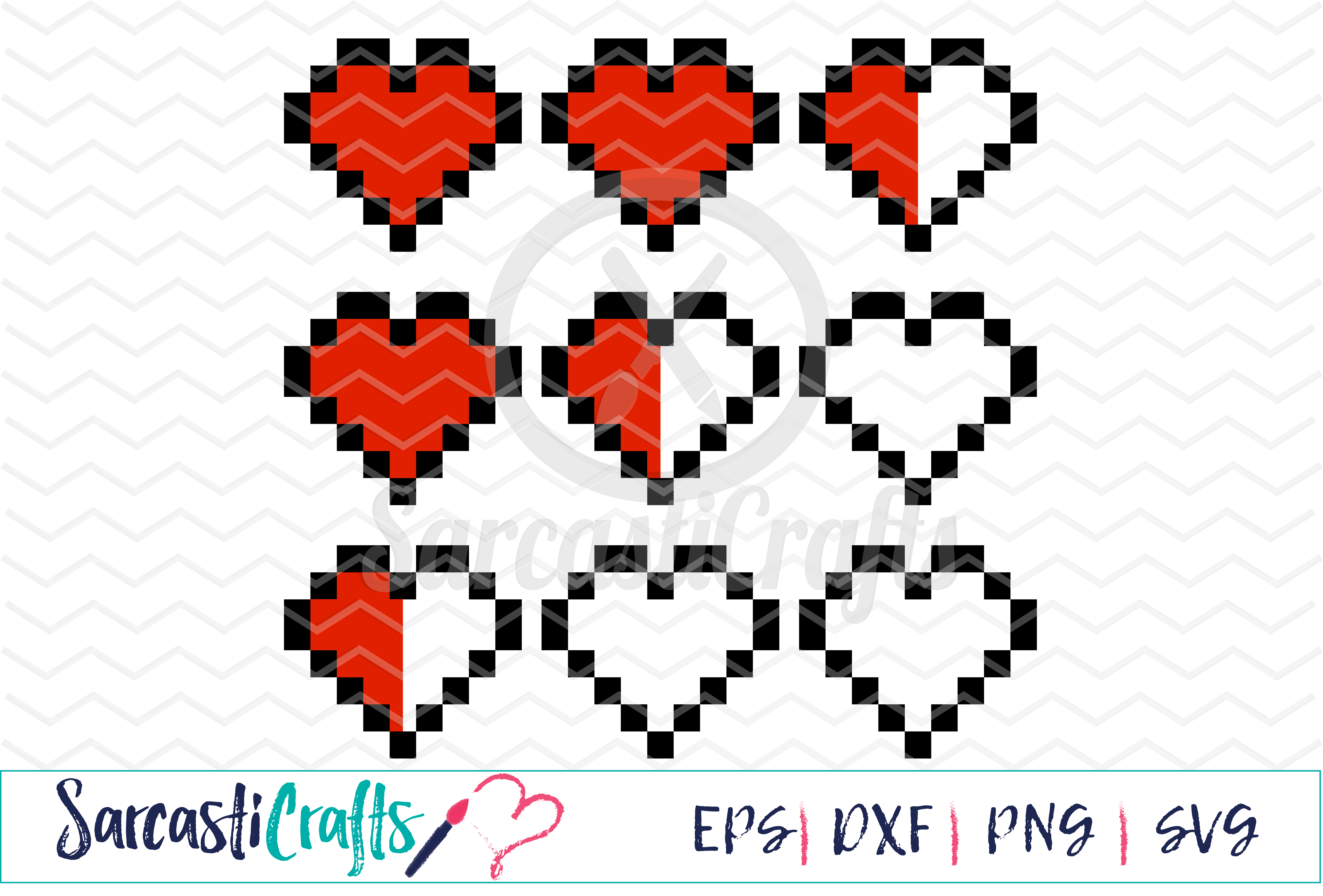 8bit Hearts - Digital Printable - Cuttable File - Digital Download ...