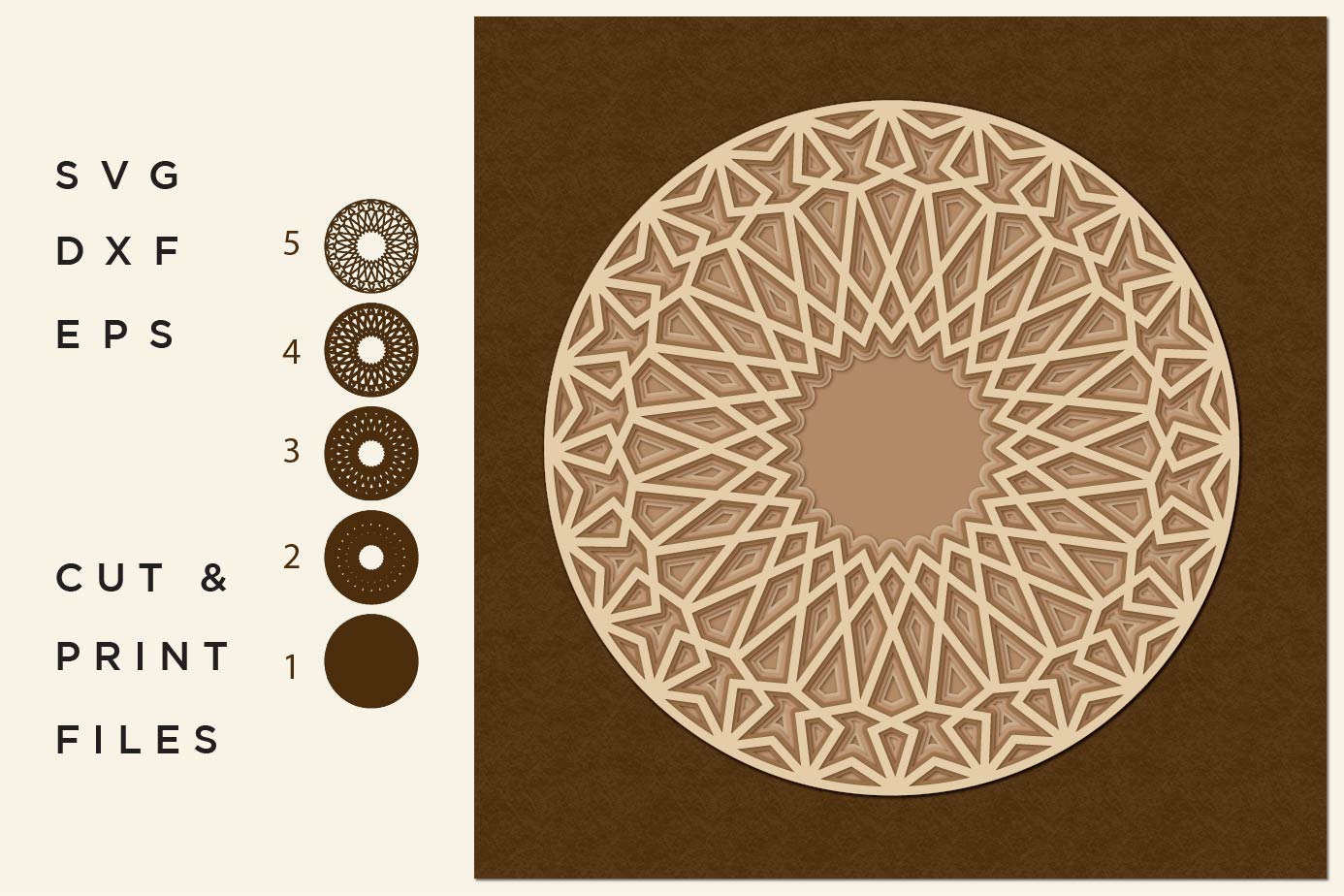 Download Mandala SVG, Cut file Mandala, Cut multilayer Mandala, 3D