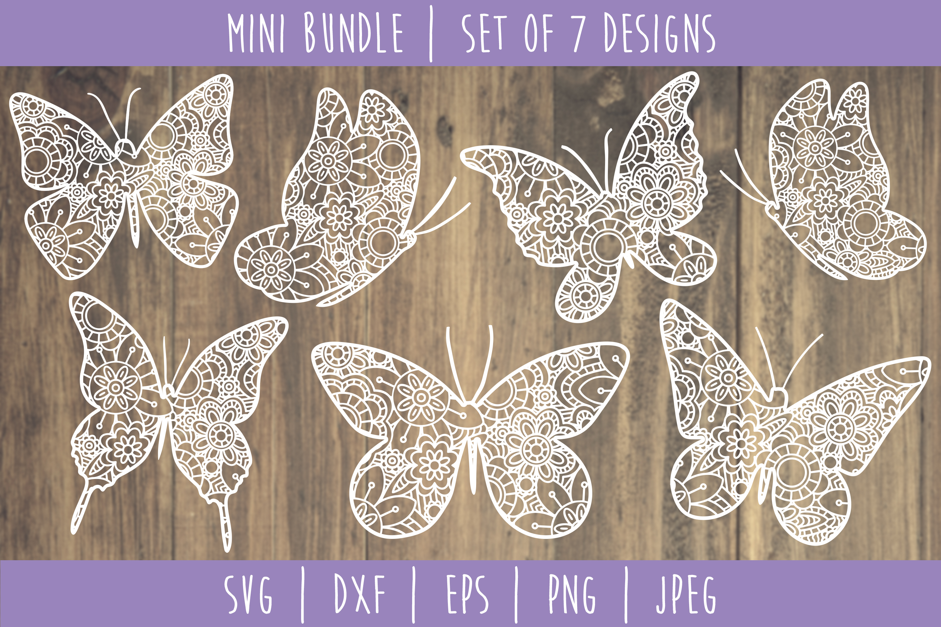 Download Butterfly Mandala Zentangle Bundle Set of 7 - SVG