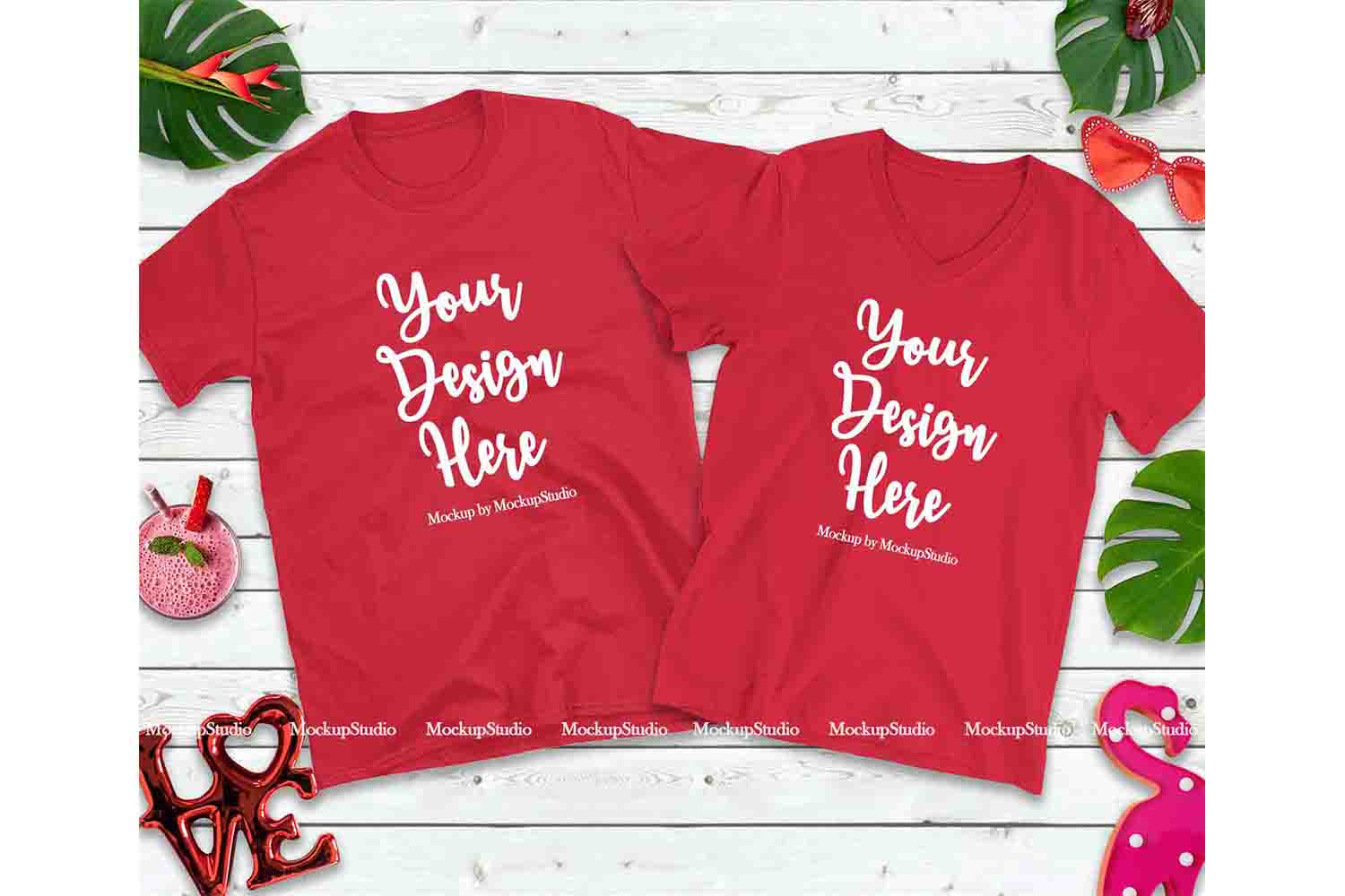 Download Matching Couple Two RedT-Shirts Mockup, Valentine Shirt