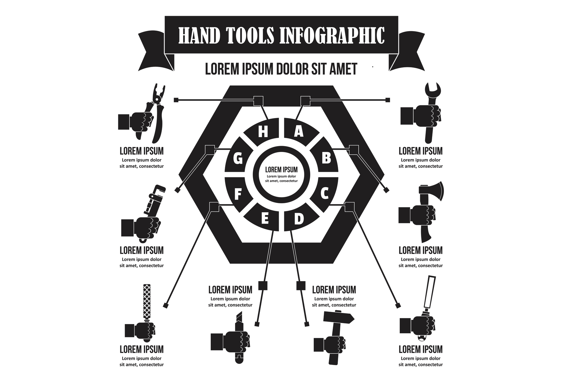 Hand tool infographic, simple style