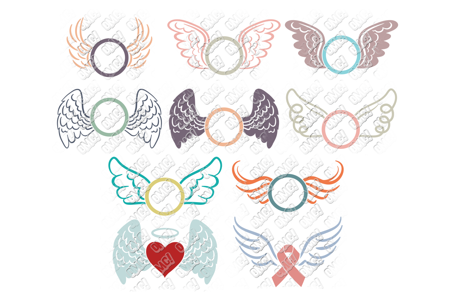 Download Angel Wings SVG Monogram in SVG DXF PNG JPEG EPS (108805) | Cut Files | Design Bundles