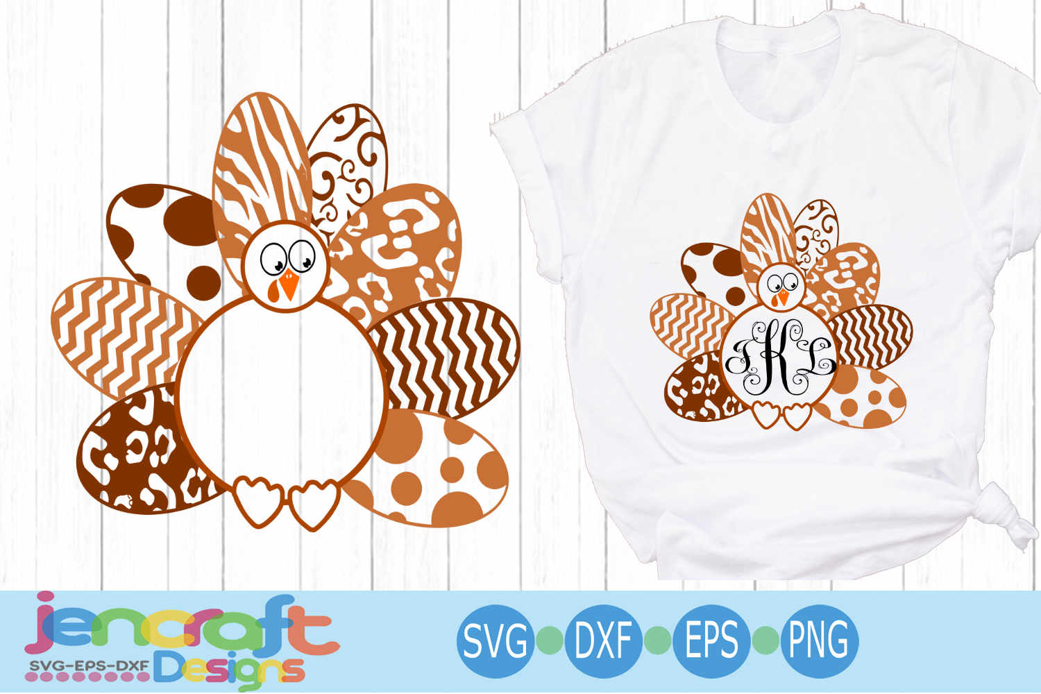 Download Layered Turkey SVG, Patterned Monogram Frame Thanksgiving