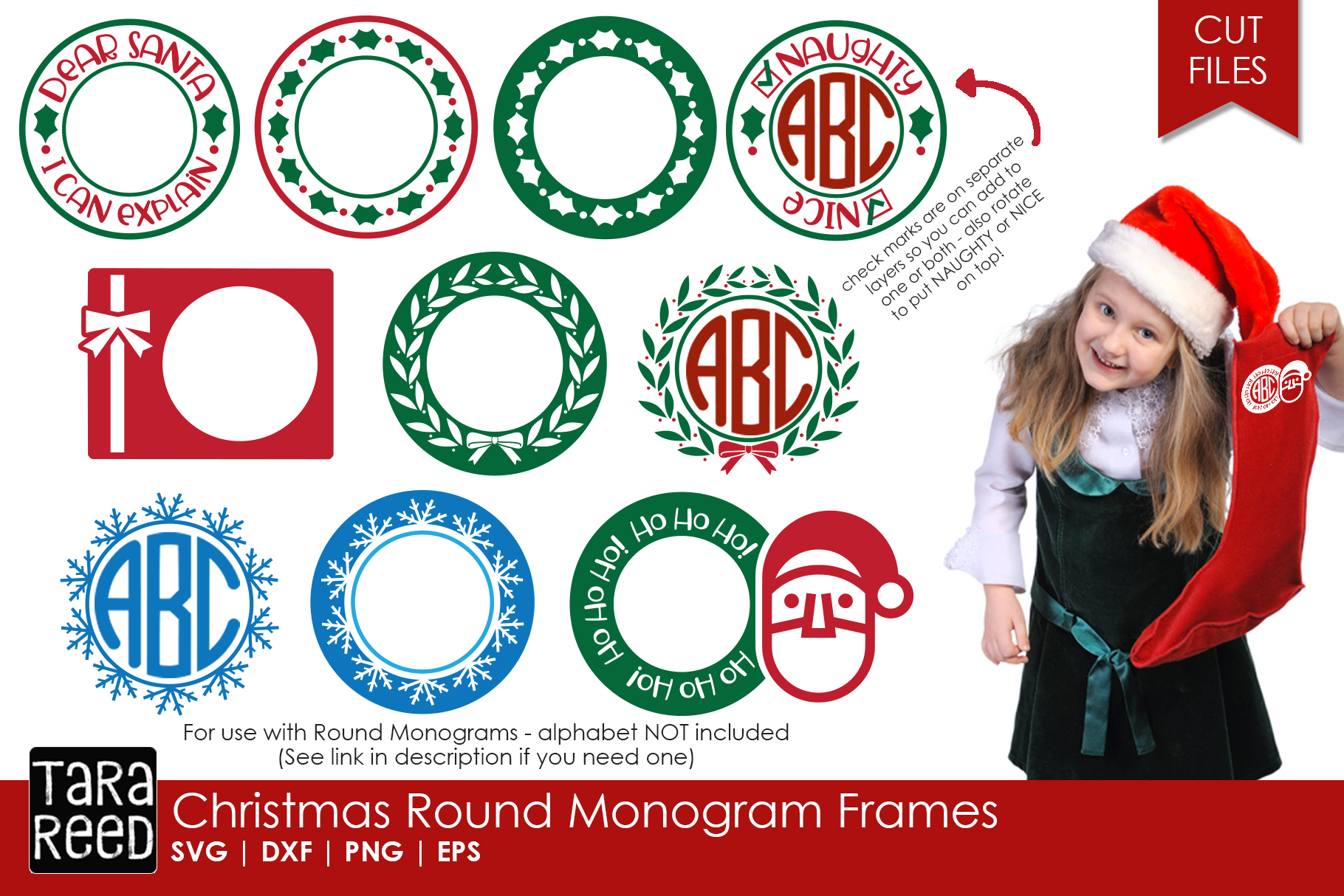 Download Christmas Round Monogram Frames - SVG & Cut Files for Crafts