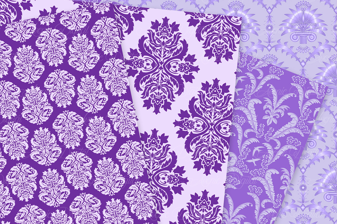 28 Purple Damask Patterns Seamless Digital Papers Bundle