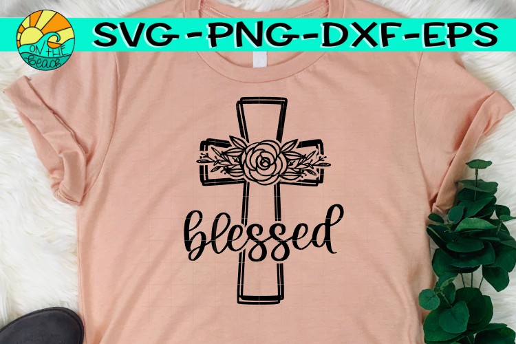Download Blessed - Cross - Floral - SVG PNG DXF EPS