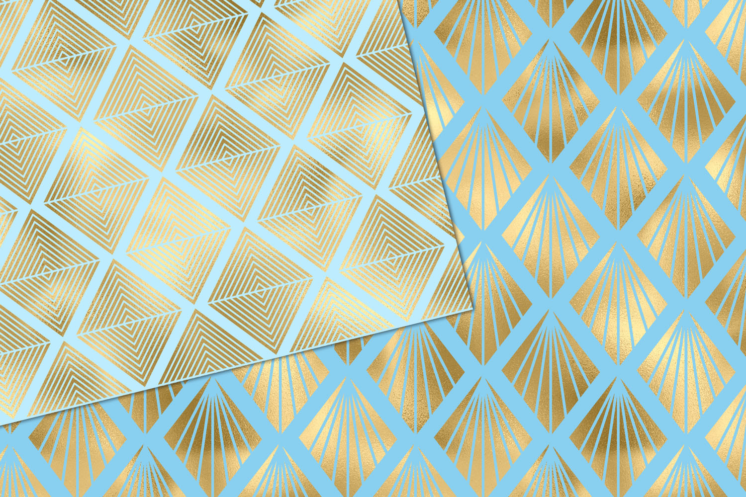 Blue and Gold Art Deco Digital Paper (336634) Patterns Design Bundles